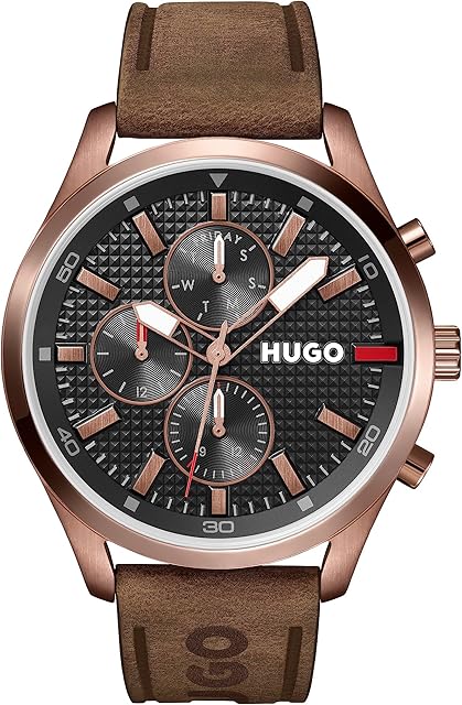 HUGO Analogue Multifunction Quartz Watch for Men with Brown Leather Strap - 1530162