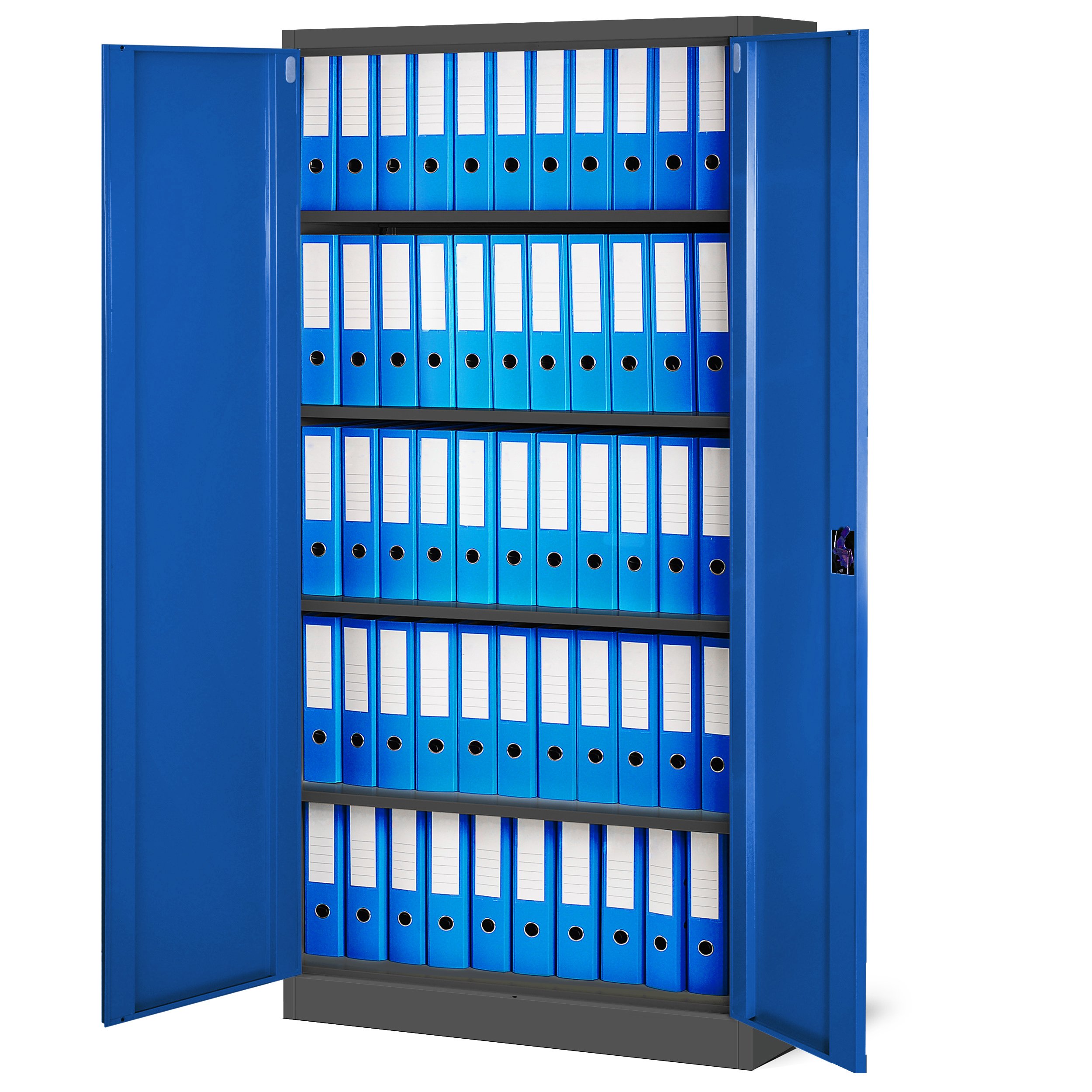 Jan Nowak Set di 3 Armadio da Ufficio C001 Archivio per Officina in Metallo Verniciato a polvere Chiudibile 185 cm x 90 cm x 40 cm (Antracite-Blu)