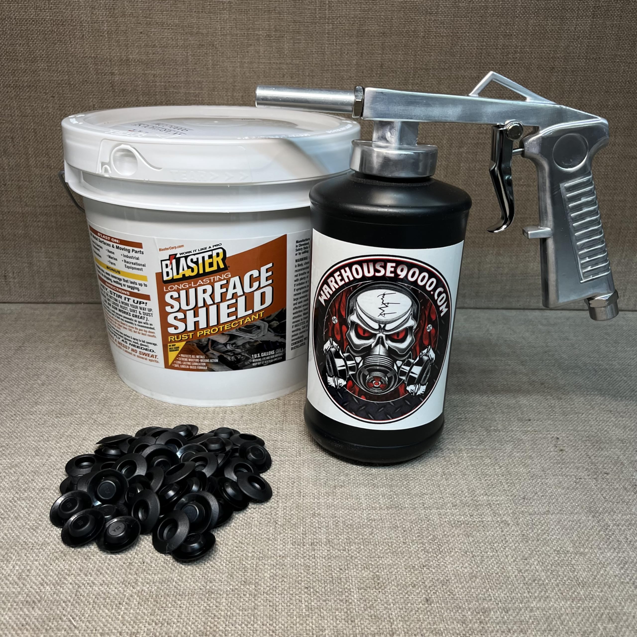 GenericGallon PB Blaster Surface Shield, Standard Undercoating Spray Gun, 1 Black Quart Bottle, and 50 Rust Plugs, PBSTD1BB50RP