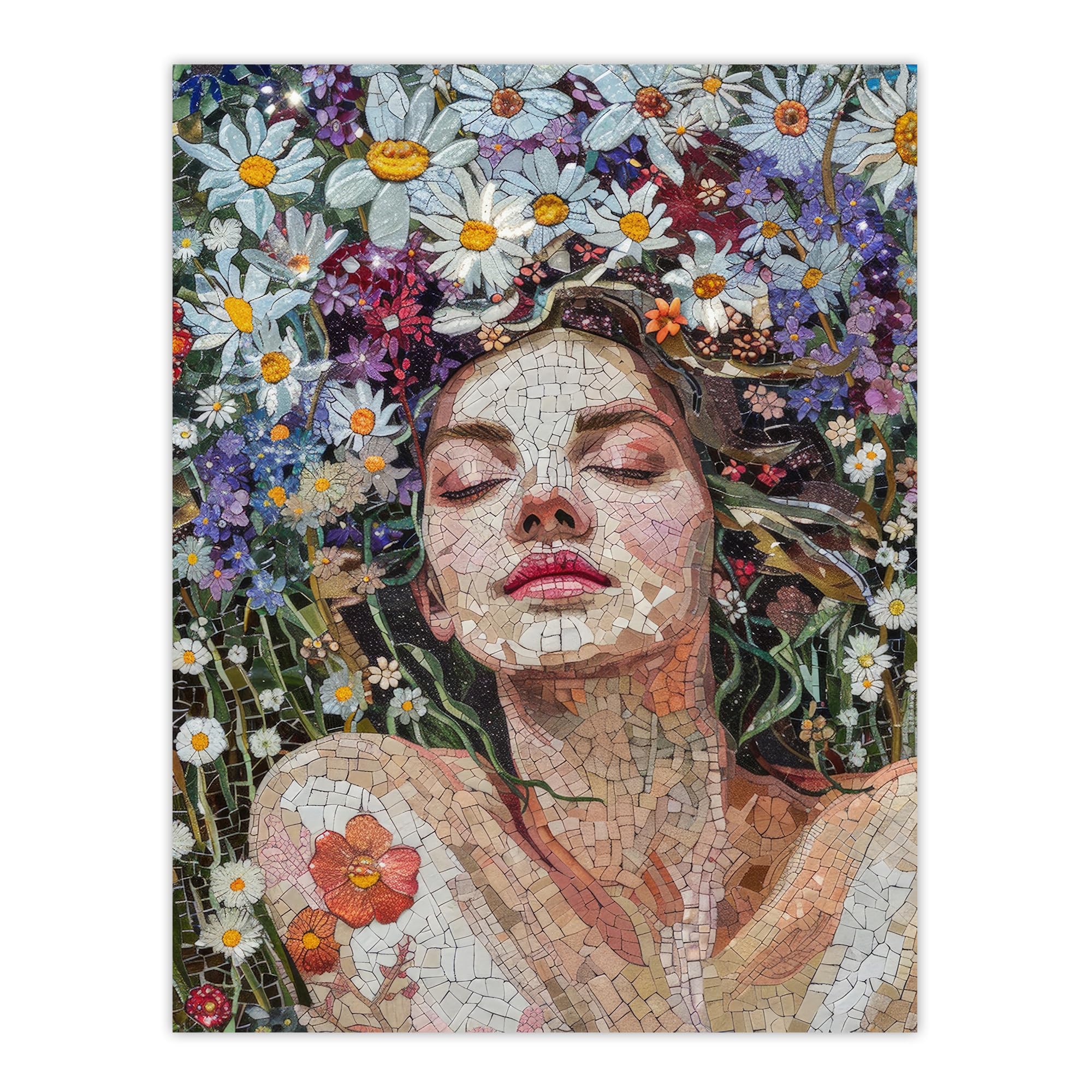 Artery8 Woman Laying in Spring Flower Field Mosaic For Living Room Large Wall Art Poster Print Thick Paper 18X24 Inch