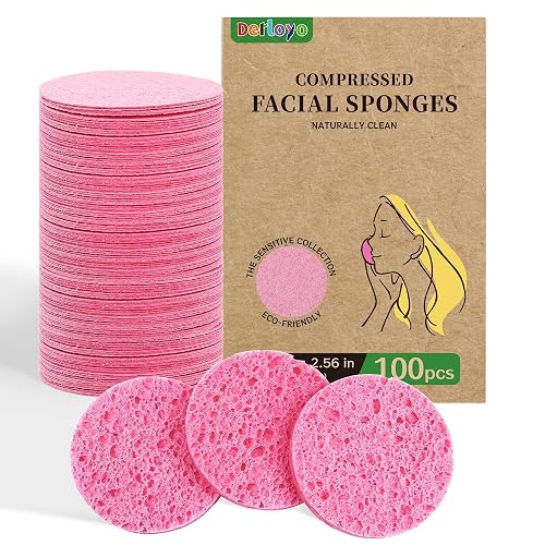 derloyo Compressed Facial Sponges 100 Count Pink