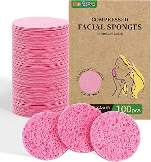 Derloyo 100-Pack Compressed Facial Sponges - Natural Cellulose for Gentle Cleansing, Exfoliating, Makeup Removal & Travel Skincare