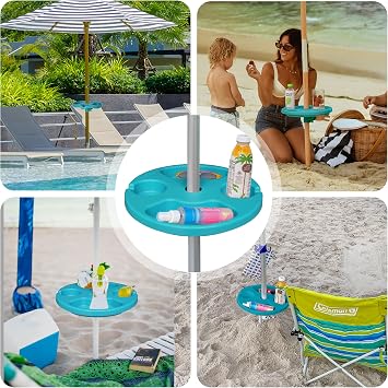 AMMSUN 13 Portable Beach Umbrella Table Tray Teal