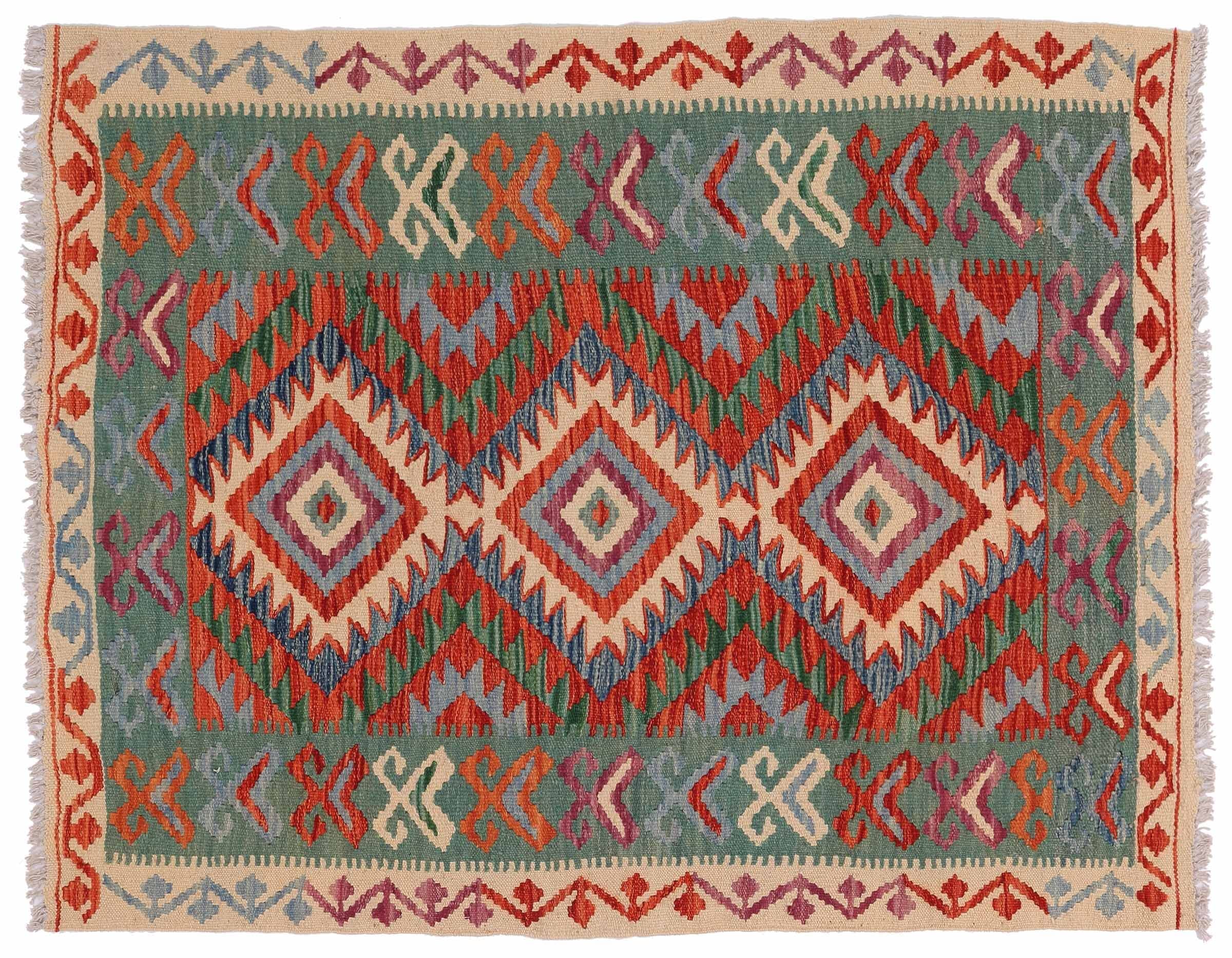 Tapis Maimana Kelim multicolore pour réchauffer l'ambiance de votre salon bohème