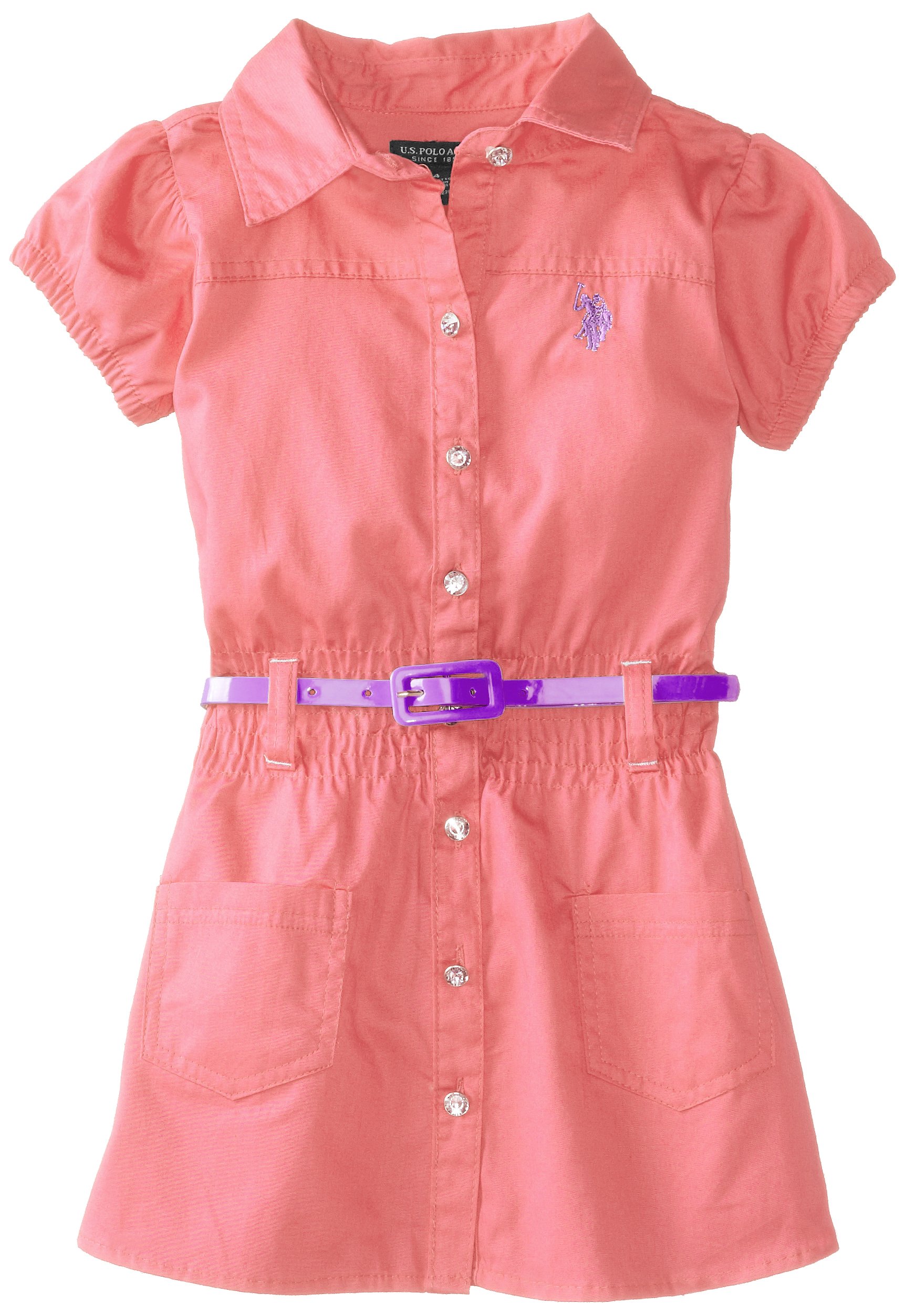 U.S. Polo Assn. Little Girls' Button Front Smocked and Belted Dress
