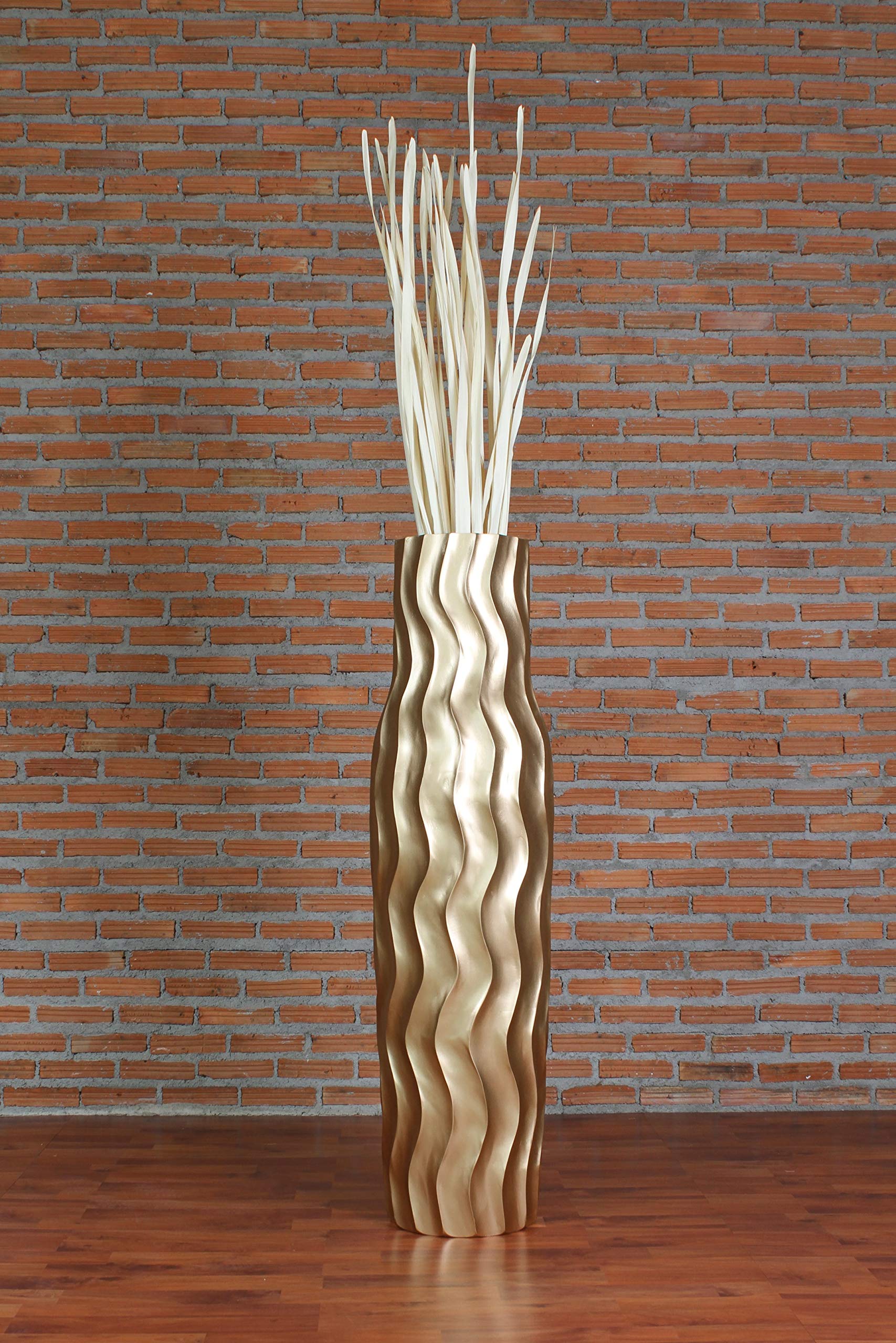 Leewadee Große Bodenvase 105 cm Mangoholz für Pampasgras & Trockenblumen | Dekovase fürs Wohnzimmer, für Zweige & Trockengräser - bruchfester als Keramik, kein Wasser. Boho