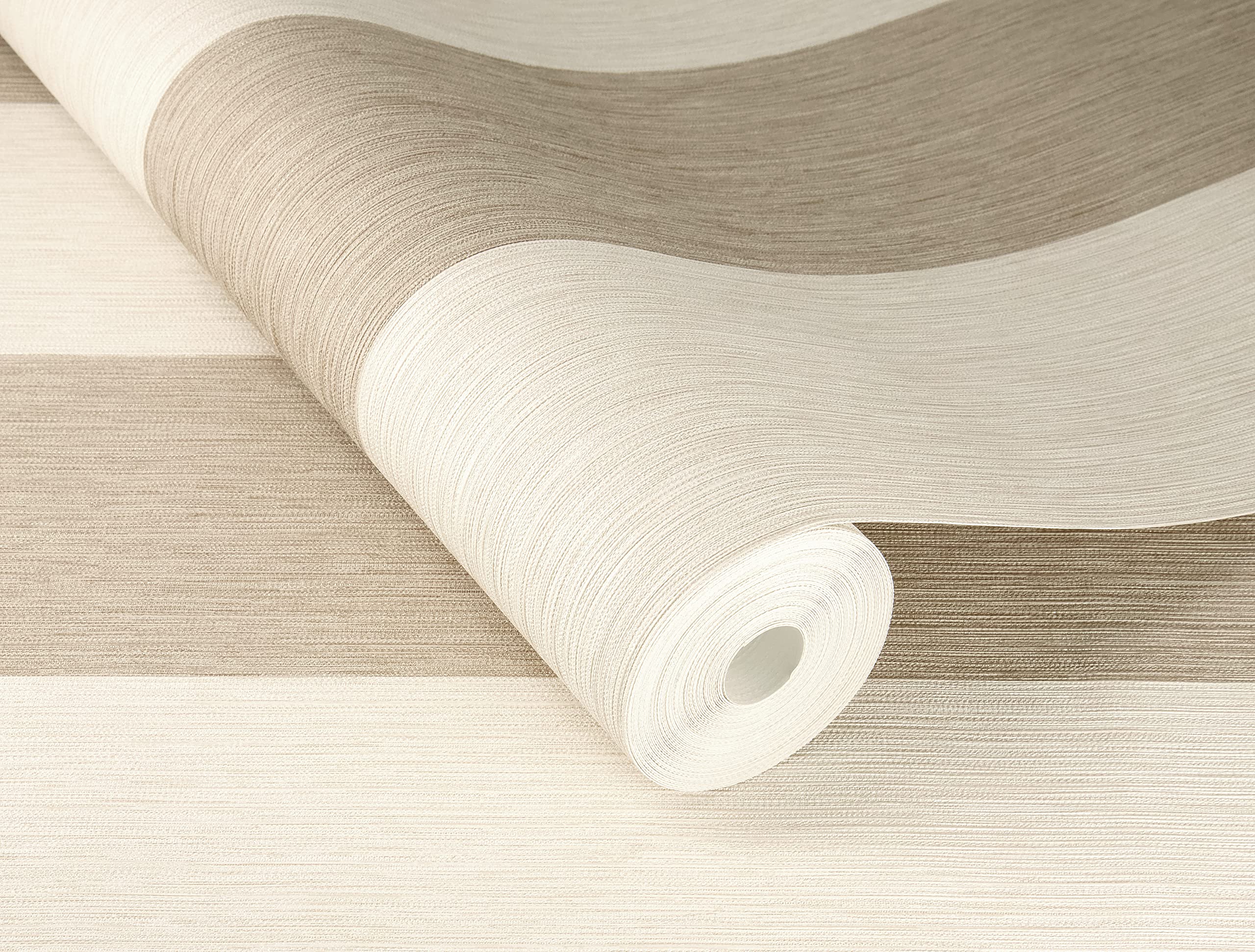 Rasch Carta da parati 844016 – Carta da parati in tessuto non tessuto con strisce in beige e bianco crema della collezione Perfecto VI – 10,05 m x 0,53 m (lunghezza x larghezza)