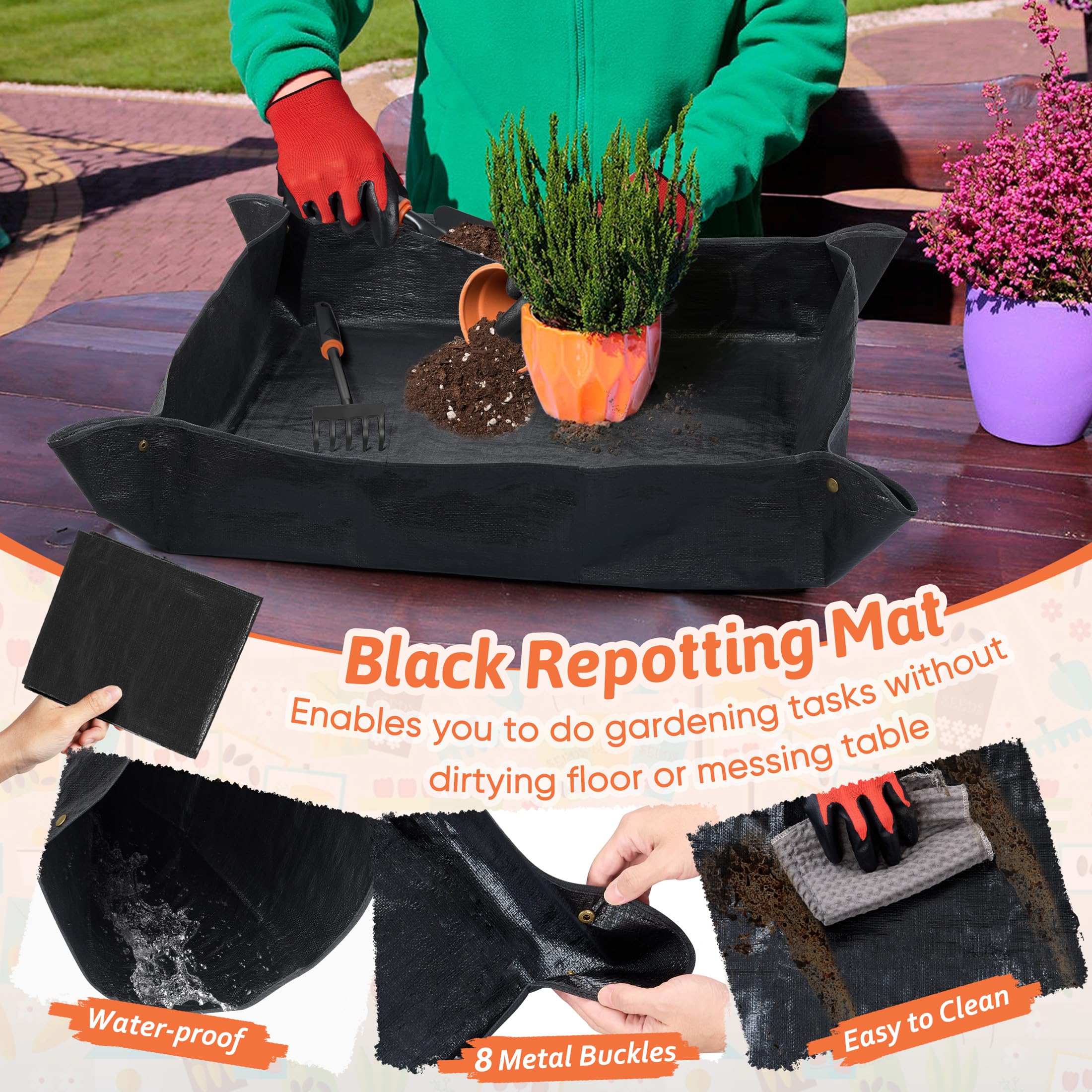 HaSteeL Garden Tools Set, 11 Pcs Gardening Supplies Hand Tool Kit for Women Men Gardeners, Include Tote Bag, Reportting Mat, Transplant Trowel, Rake, Pruner for Outdoors