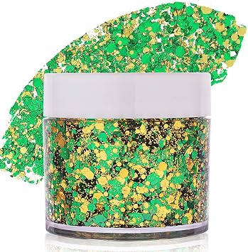 Green Gold Brazil Face Glitter Gel,Green Yellow Hair Body Glitter,Brasil Cheer Glitter Makeup for Soccer Game,Carnival Mardi Gras Outfit for Women,St Patricks Day Accessories