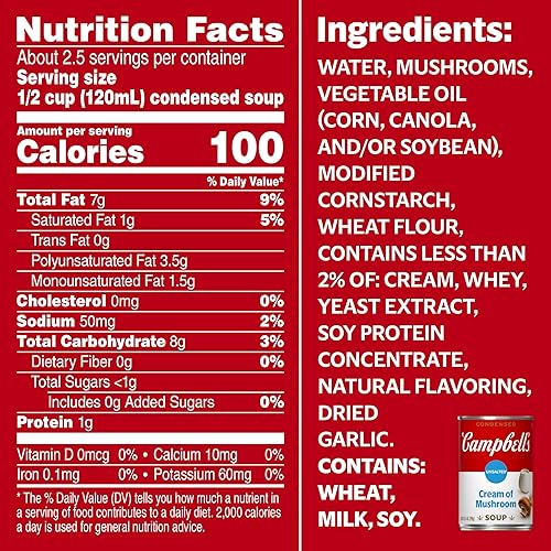Miniatura 28 de Campbell's Crema condensada sin sal de sopa de champiñones, lata de 10.5 onzas (paquete de 12), marca es Campbell''s