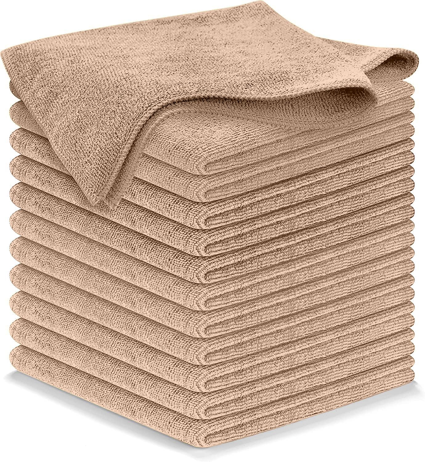 USANOOKS Microfiber Cleaning Cloth - Beige - 12Pcs (12.5x12.5 inch) High Performance - 1200 Washes, Ultra Absorbent Car Towel Traps Grime & Liquid for Streak-Free Mirror Shine - car Washing Cloth Pack of 12 Beige