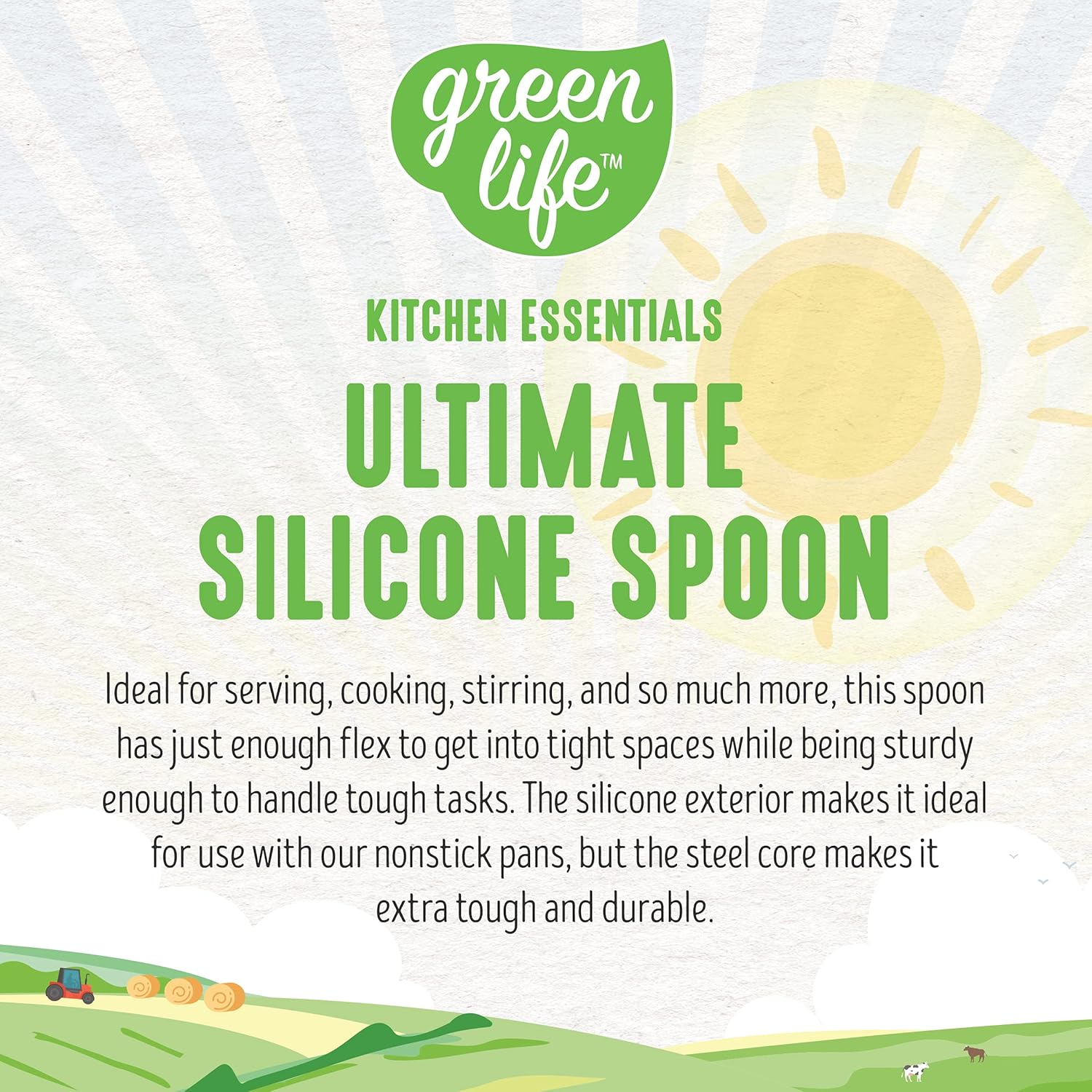 GreenLife Cooking Tools and Utensils, Silicone Spoon for Scooping Scraping and Mixing, Heat and Stain Resistant, Dishwasher Safe, Red : Everything Else