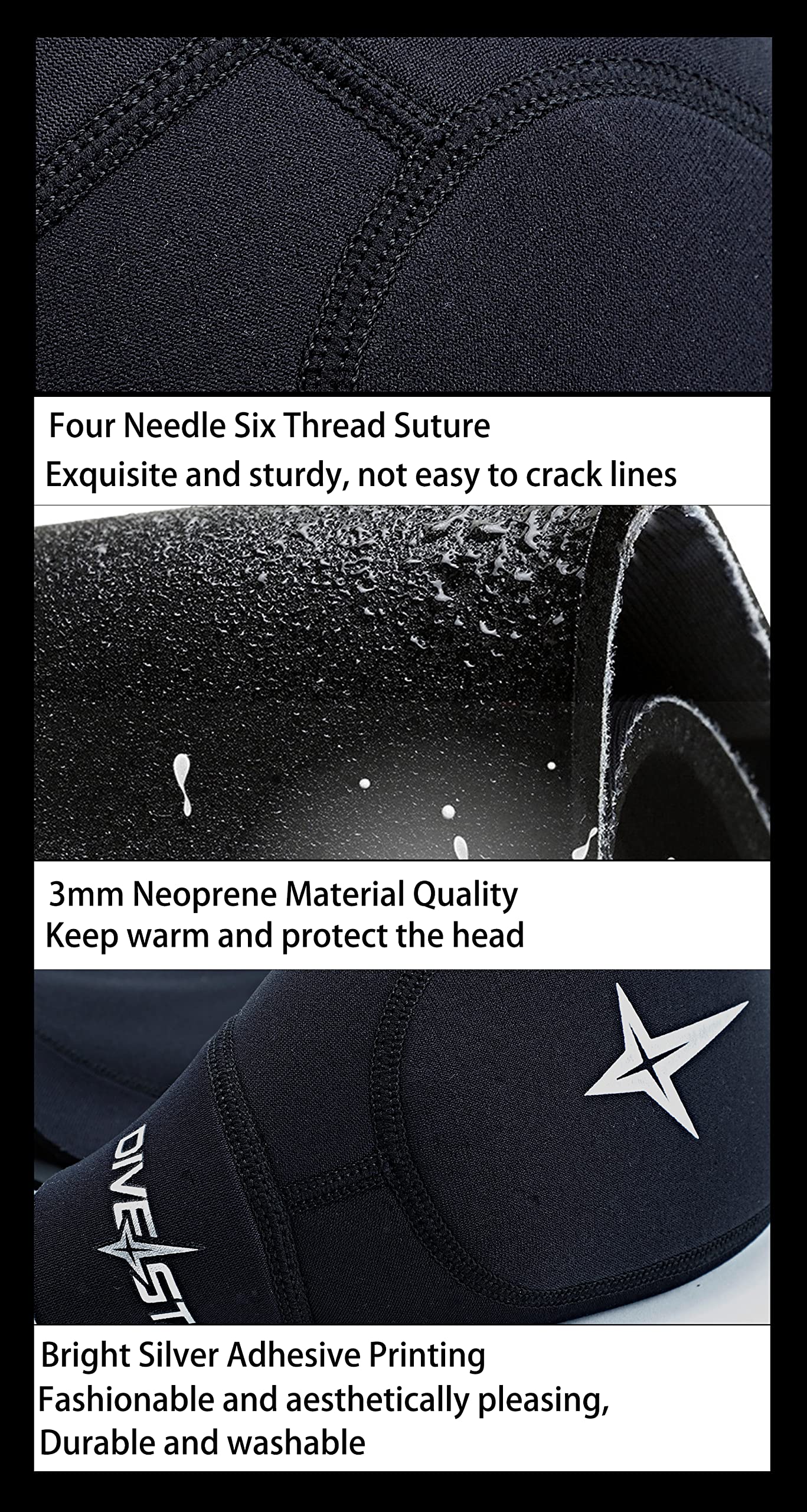 DIVESTAR Neoprenowy kaptur do nurkowania dla mężczyzn i kobiet, 3 mm, do surfowania, kajaka, snorkelingu, żeglowania, sportów wodnych (XL, czarny, 3 mm)