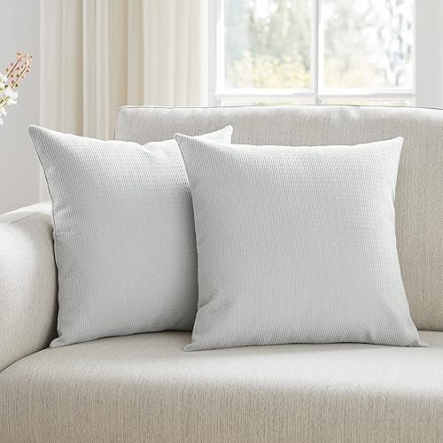 Meekio Juego de 2 fundas de almohada de color gris claro de 18 x 18 pulgadas con textura de rayas decorativas para decoración de sofá