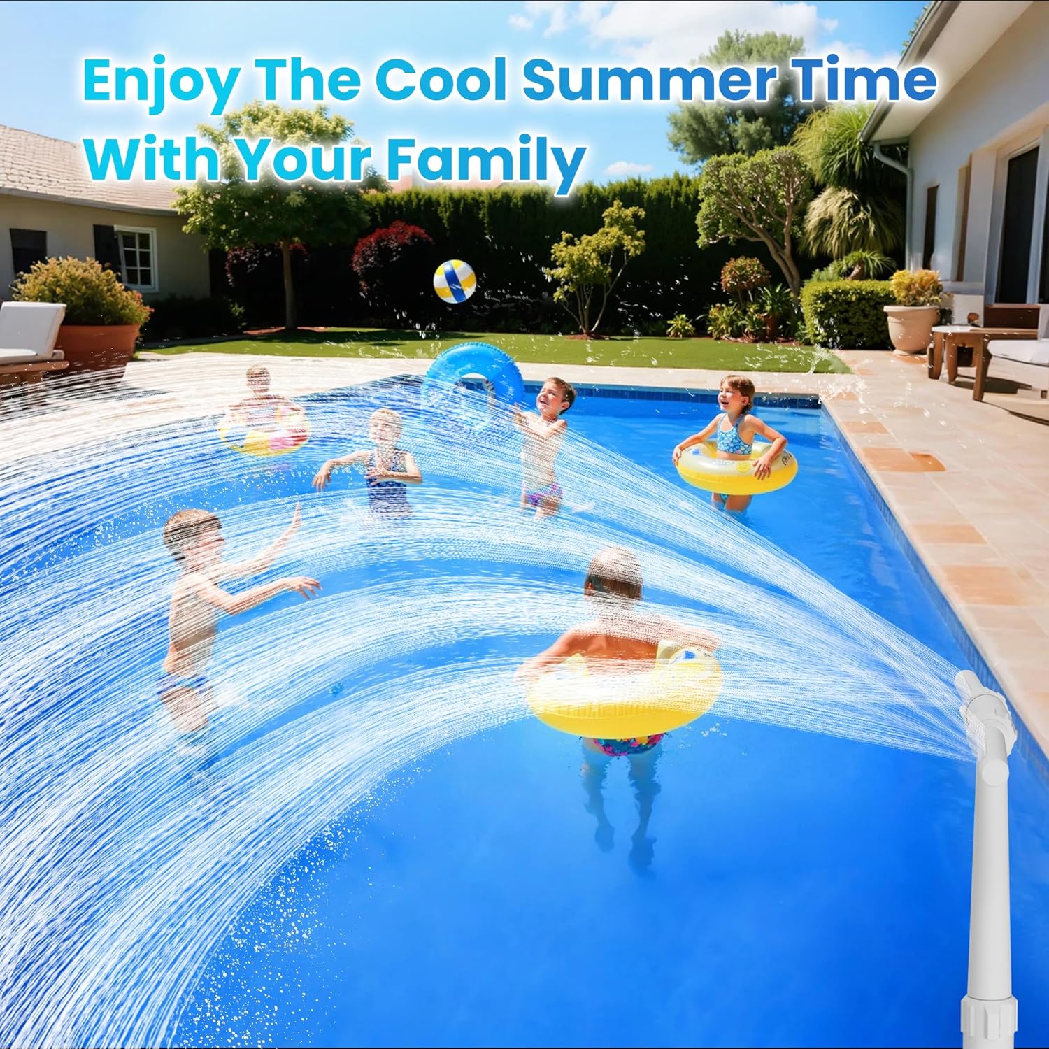 8-Spray Pool Fountain with 4-Layer Dual Streams – Adjustable Waterfall for Above/In-Ground Pools – Cools Water 15–30°F, Rainbow Effect – Fits 1¼″/1½″ Jets, Pool Accessories