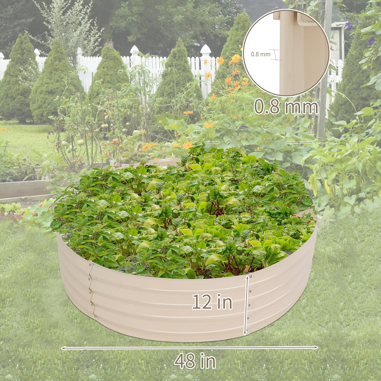 Sundale Outdoor 2 Pack Galvanized Raised Garden Bed Kit, 4x4x1ft Planter Raised Garden Boxes Outdoor with Anti-Rust Paint, Round Metal Planter Box for Vegetables Flower（Beige）