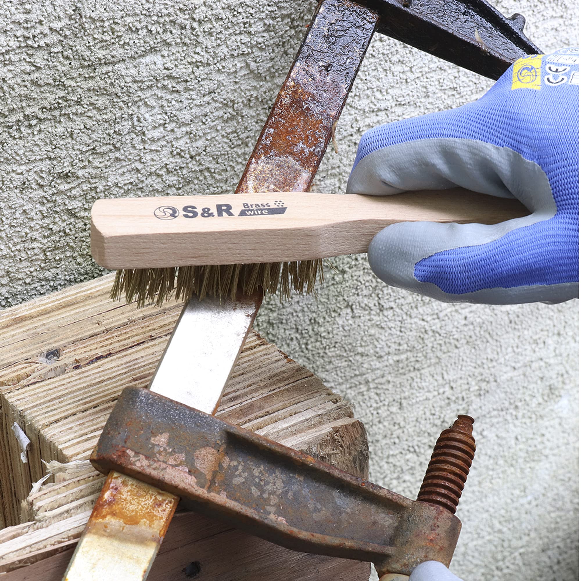 Colle Epoxy S&R Jeu Brosses Métalliques Manuelles. Brosse à Main Decapage Fer Bois Brosse Metalique