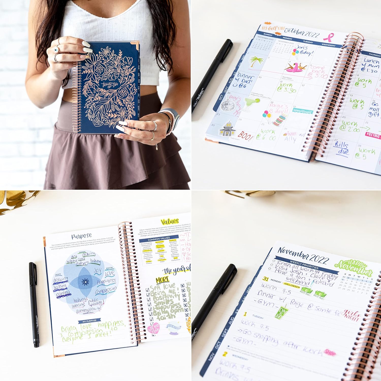 HARDCOVER bloom daily planners 2022 Calendar Year Day Planner (January 2022 - December 2022) - Passion/Goal Organizer - Monthly & Weekly Inspirational Agenda Book - 5.5" x 8.25" - Navy Embroidery : Office Products