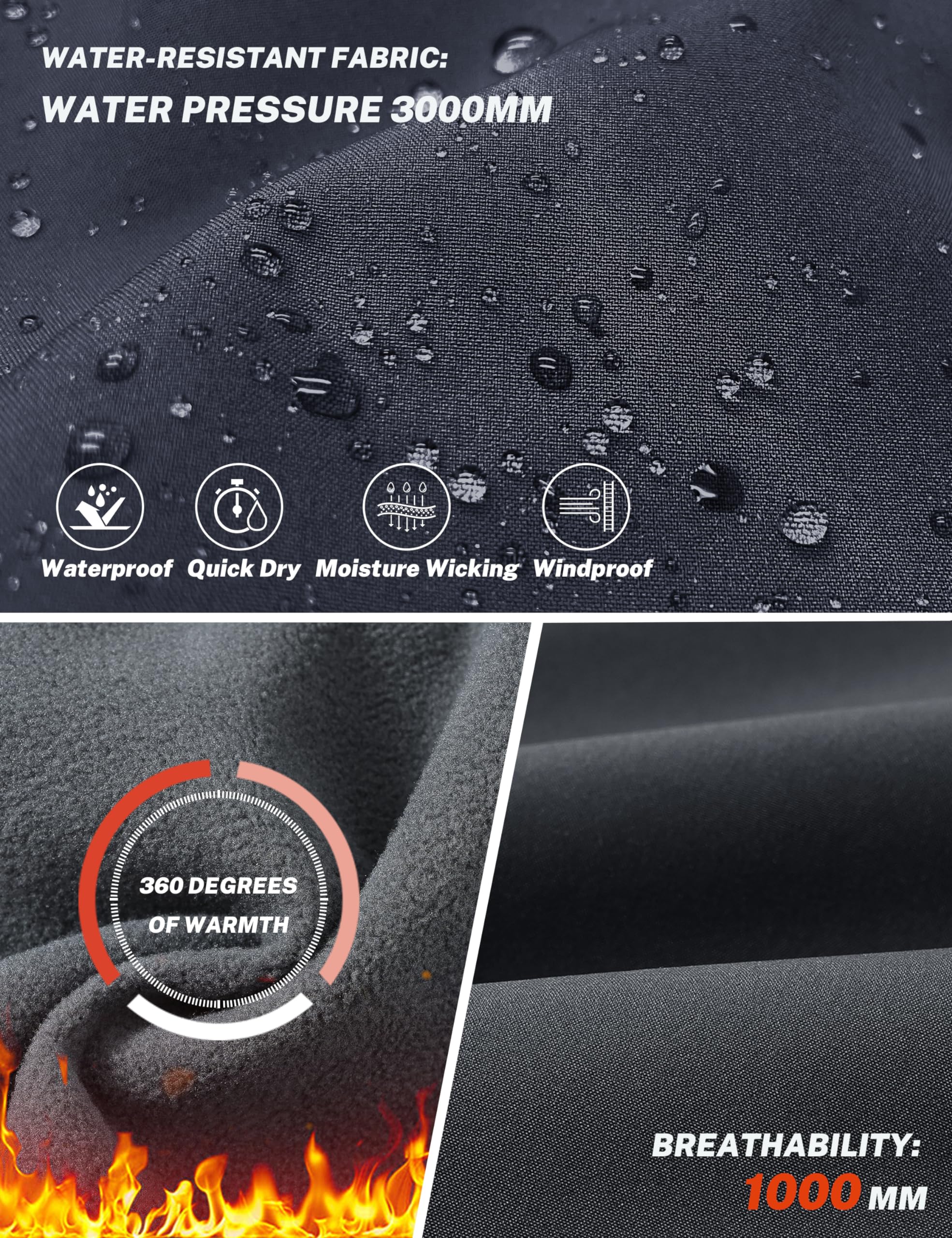 MoFiz Herren Wanderhose Warm Gefüttert Outdoorhose Wasserdicht Skihose Softshellhose Winddicht Arbeitshose für Winter