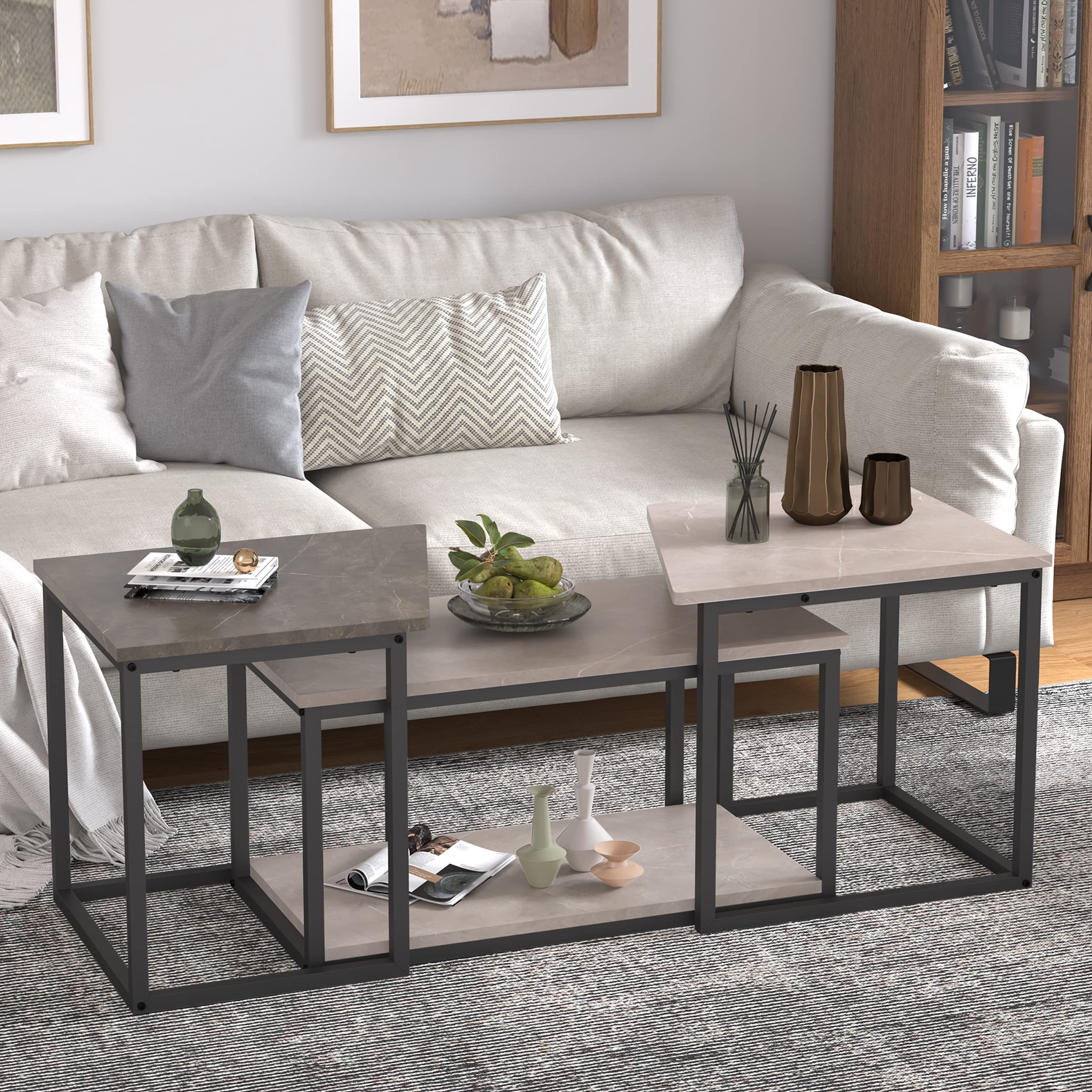 Oseasoy Coffee Table,Modern Living Room Table Set of 3 Pcs Nesting