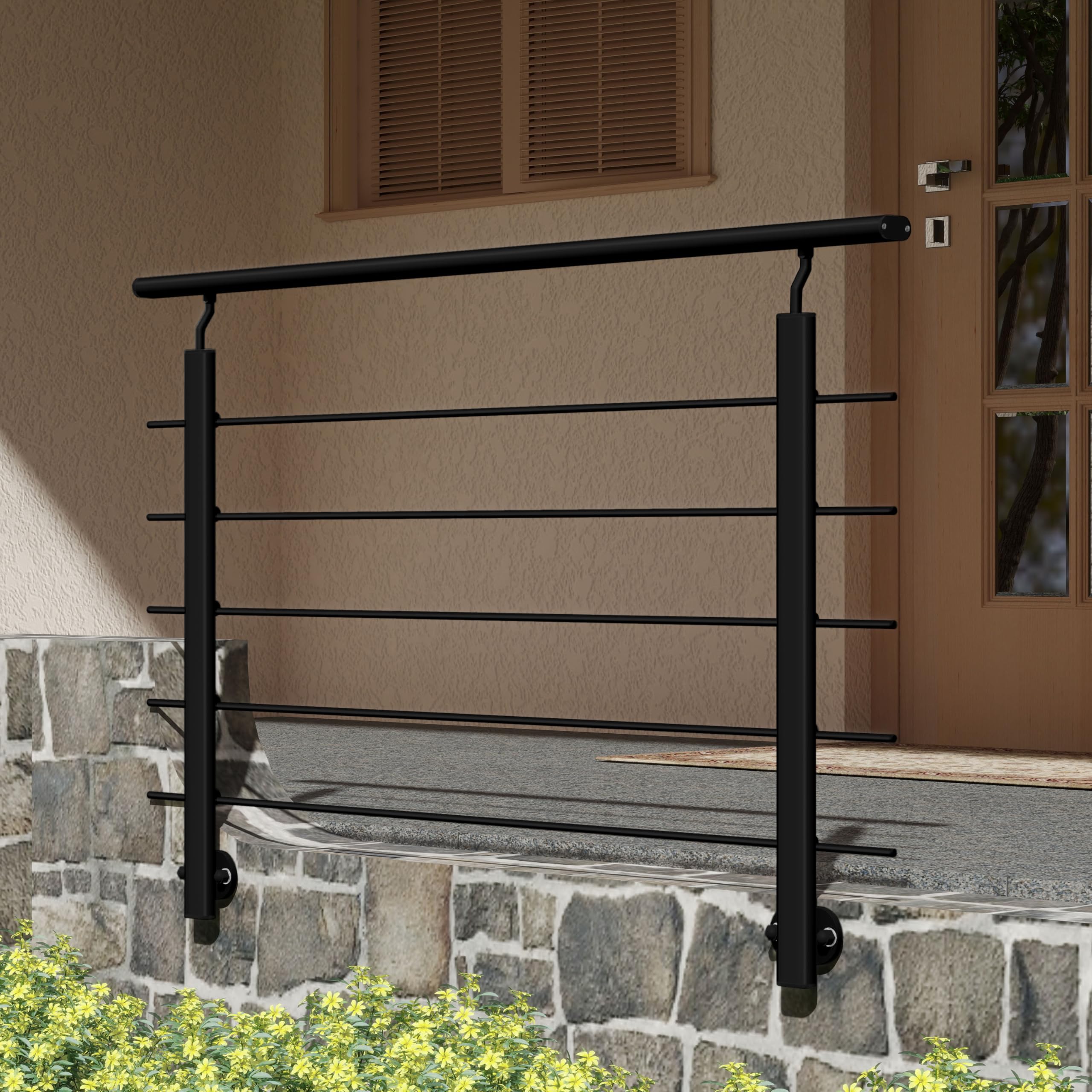 AICA 150x100cm Barandillas de aluminio, Barandilla de escalera, Ángulo de montaje ajustable, uso interior y exterior - Negro mate - fijaciones lateral