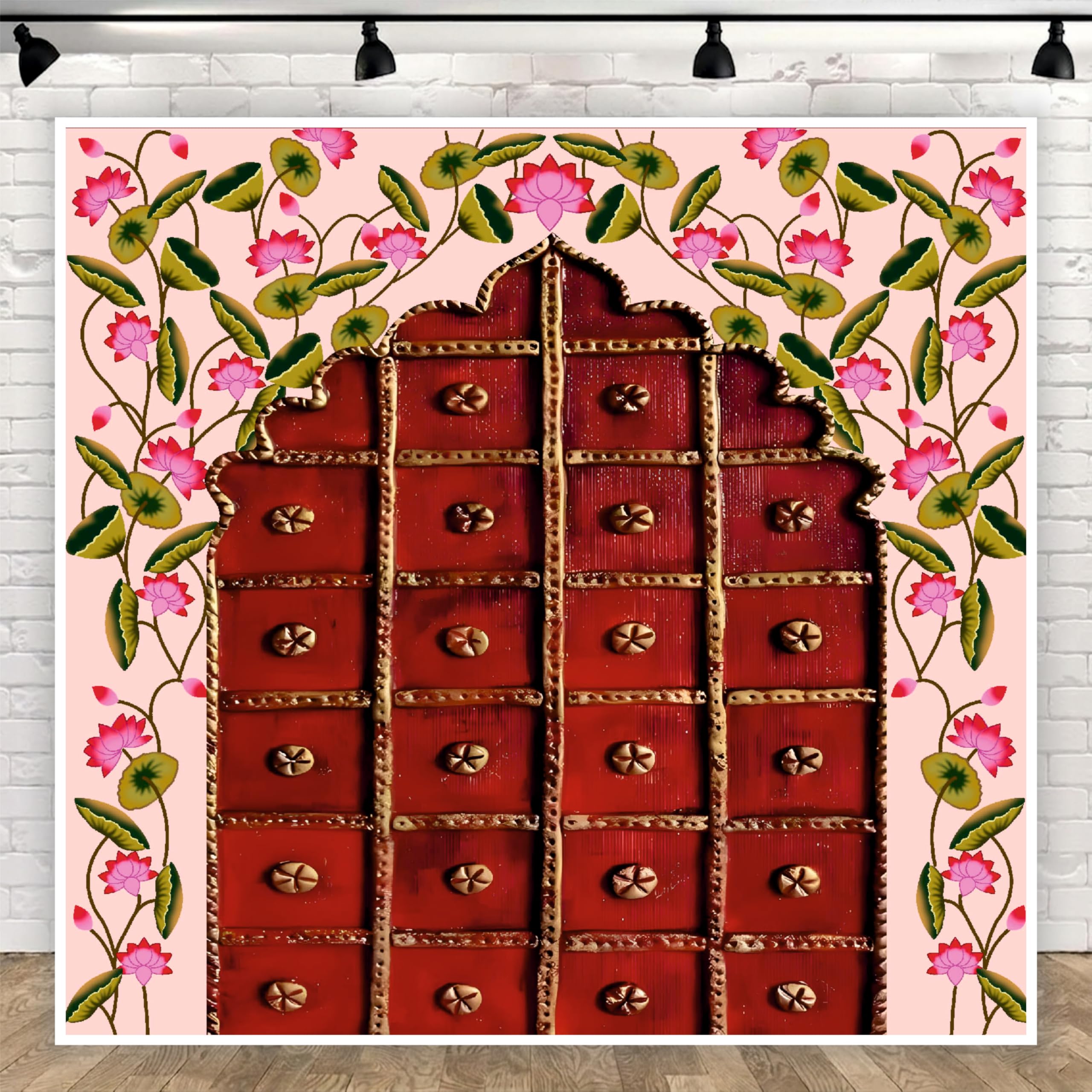 Pichwai Backdrop for Decoration 8x8 Feet | Backdrop Cloth for Pooja Decoration | Traditional Background Curtain Cloth for All Festival (Floral Heriatage Pichwai)-image-19