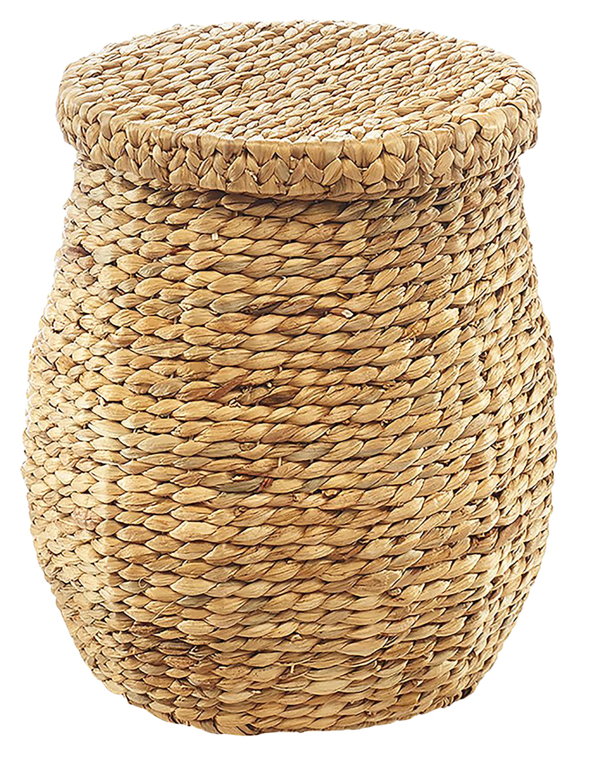 Kobolo Wäschekorb aus Wasserhyazinthe - Ø 32 cm H 47 cm - braun - geflochtener Aufbewahrungskorb mit Deckel - dekorativer Universalkorb für Wäsche, Spielzeug & Ordnung in Wohnräumen