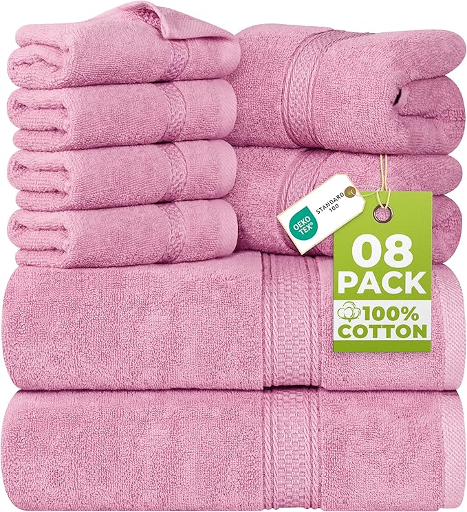 Utopia Towels 8 Piece Luxury Towel Set – Majestic Plush, Super Absorbent & Quicker-to-Dry, Thick 100% Ring Spun Cotton Towels for Bathroom, Spa & Hotel – 2 Bath, 2 Hand, 4 Washcloths, Dusty Olive