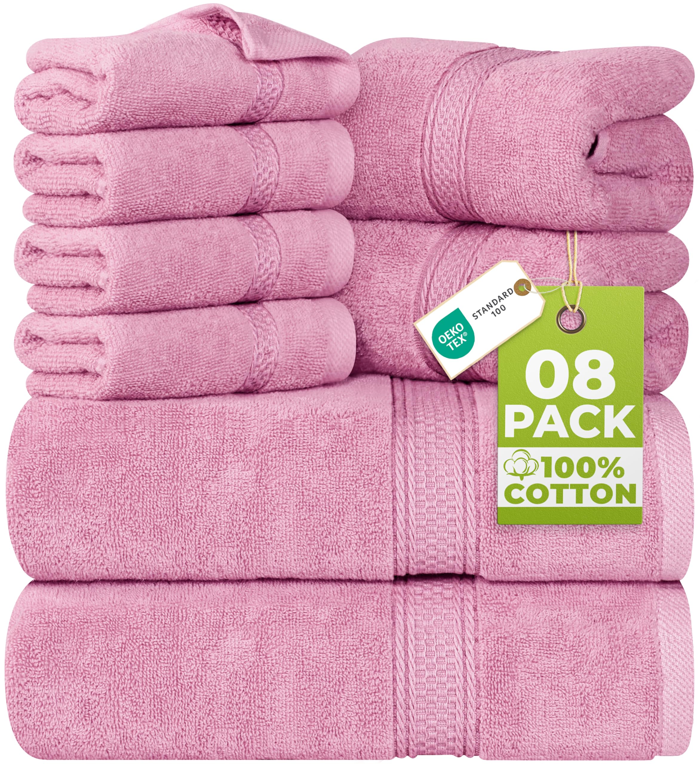 Utopia Towels 8 Piece Towel Set - 2 Bath Towels, 2 Hand Towels and 4 Washcloths Cotton Hotel Quality Super Soft and Highly Absorbent (Pink)
