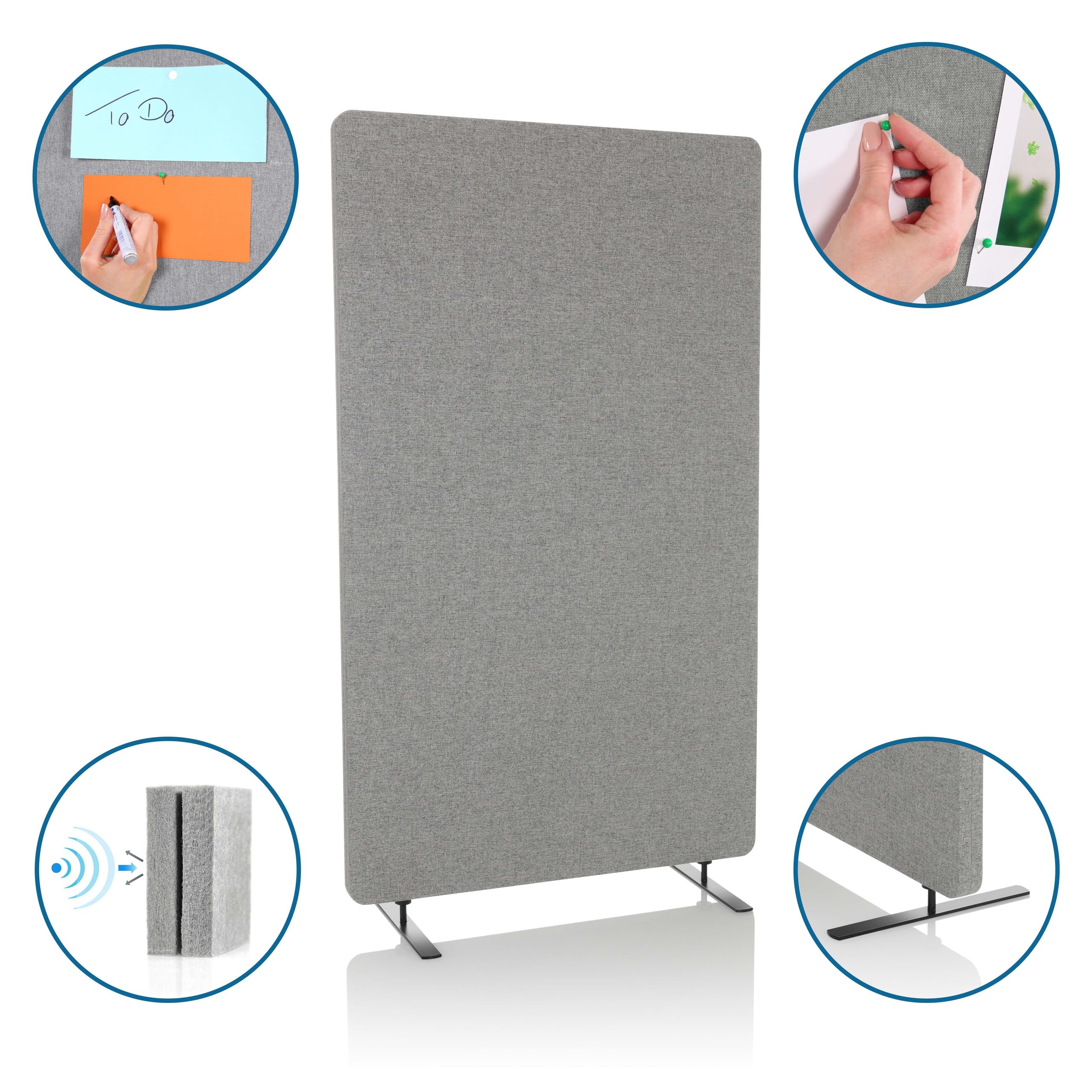 hjh OFFICE Akustik Trennwand 142 cm hoch FLEXMIUT Stand Raumteiler Büro Sichtschutz Pinnwand, Hellgrau 891013