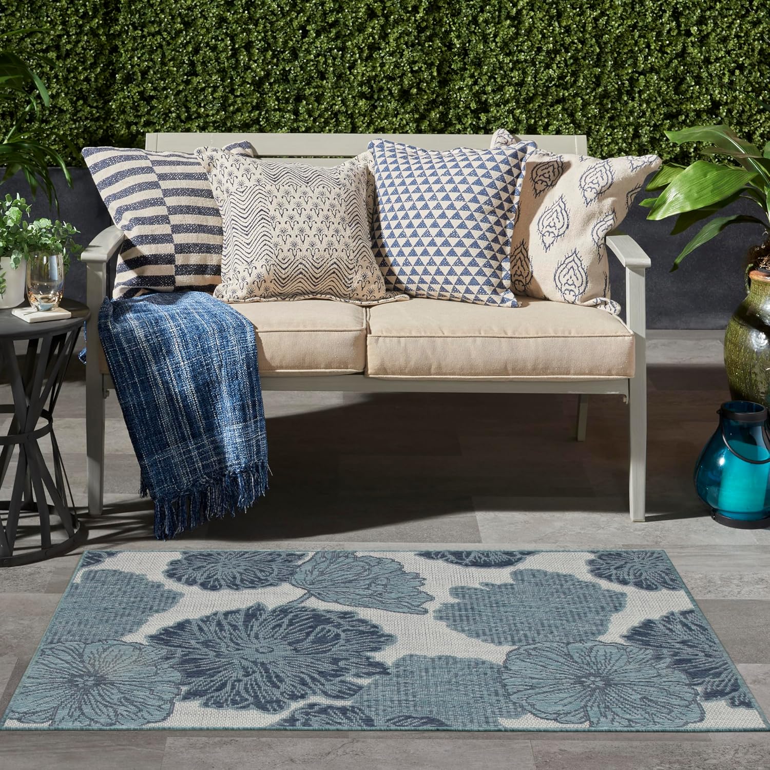 Nourison Home Garden Oasis Blue 3' x 5' Area Rug - Easy Clean, Non Shedding, Bed Room, Living Room, Dining Room, Kitchen (3' x 5')
