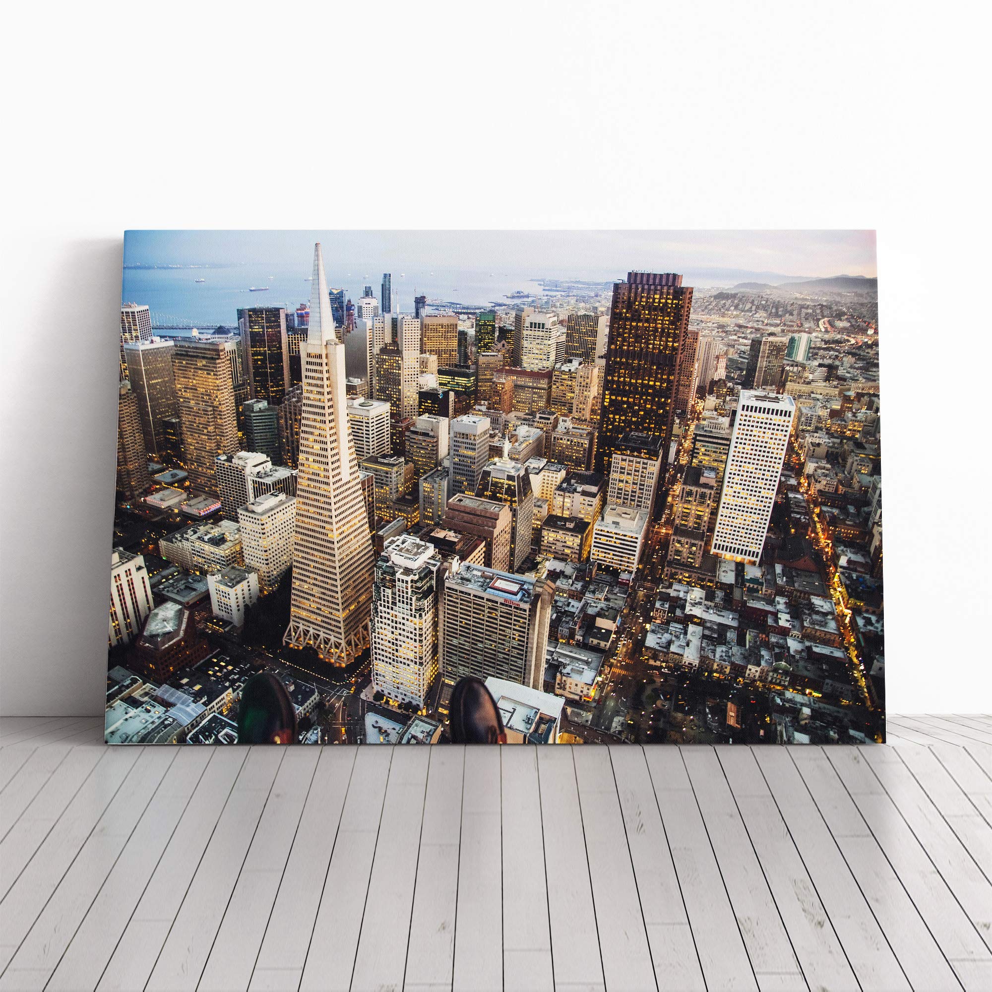 San Francisco California Skyline Canvas Print | Gallery Wrapped 30mm Frame Wall Art | 24x16 inches | Ready to Hang | Modern Cityscape Picture | Living Room Bedroom Lounge Office