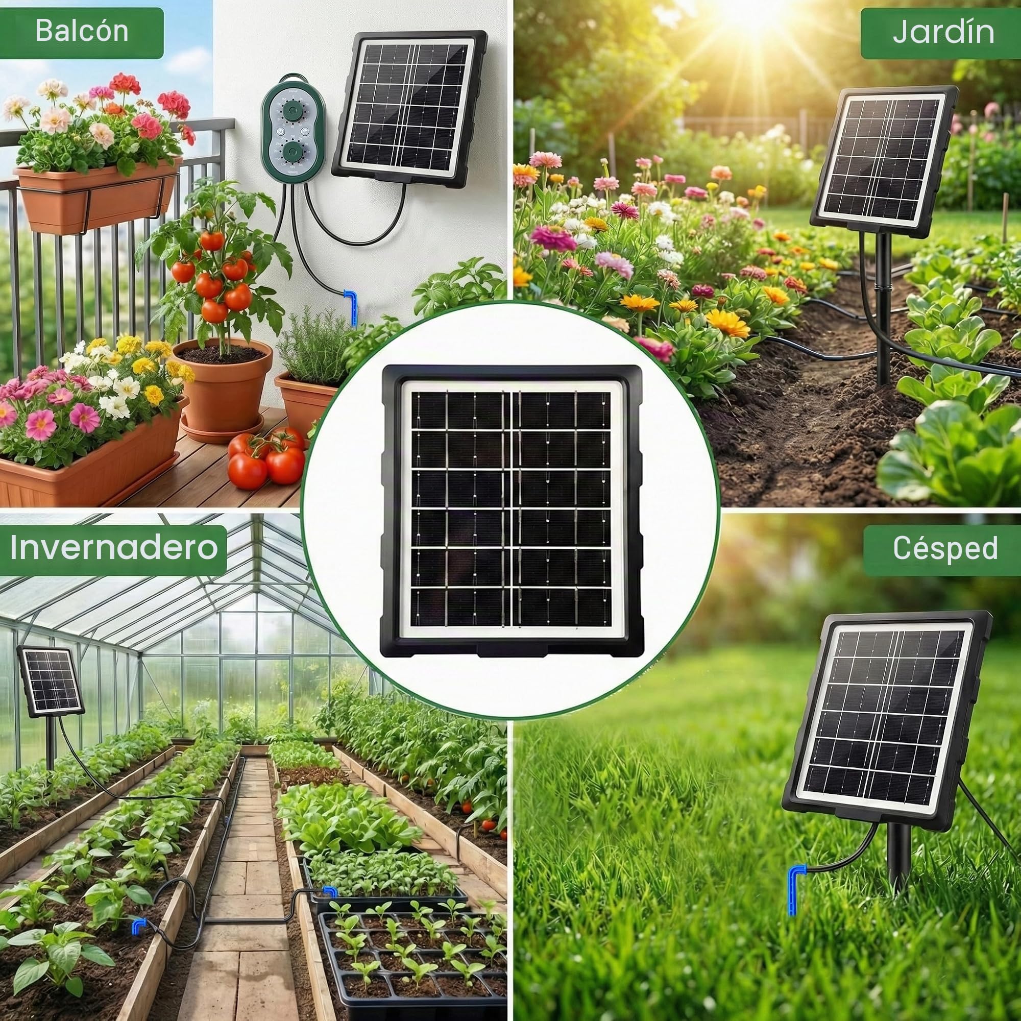 Sistema de riego solar para macetas, sistema de riego automático con carga USB, equipado con una manguera de 15 m y modos de riego personalizados, ideal para jardines, balcones e invernaderos