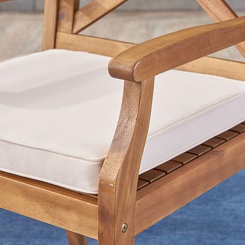 Miniatura 5 de Christopher Knight Home Justin Outdoor - Juego de comedor de madera de acacia, 7 piezas, acabado de teca, metal rústico, crema