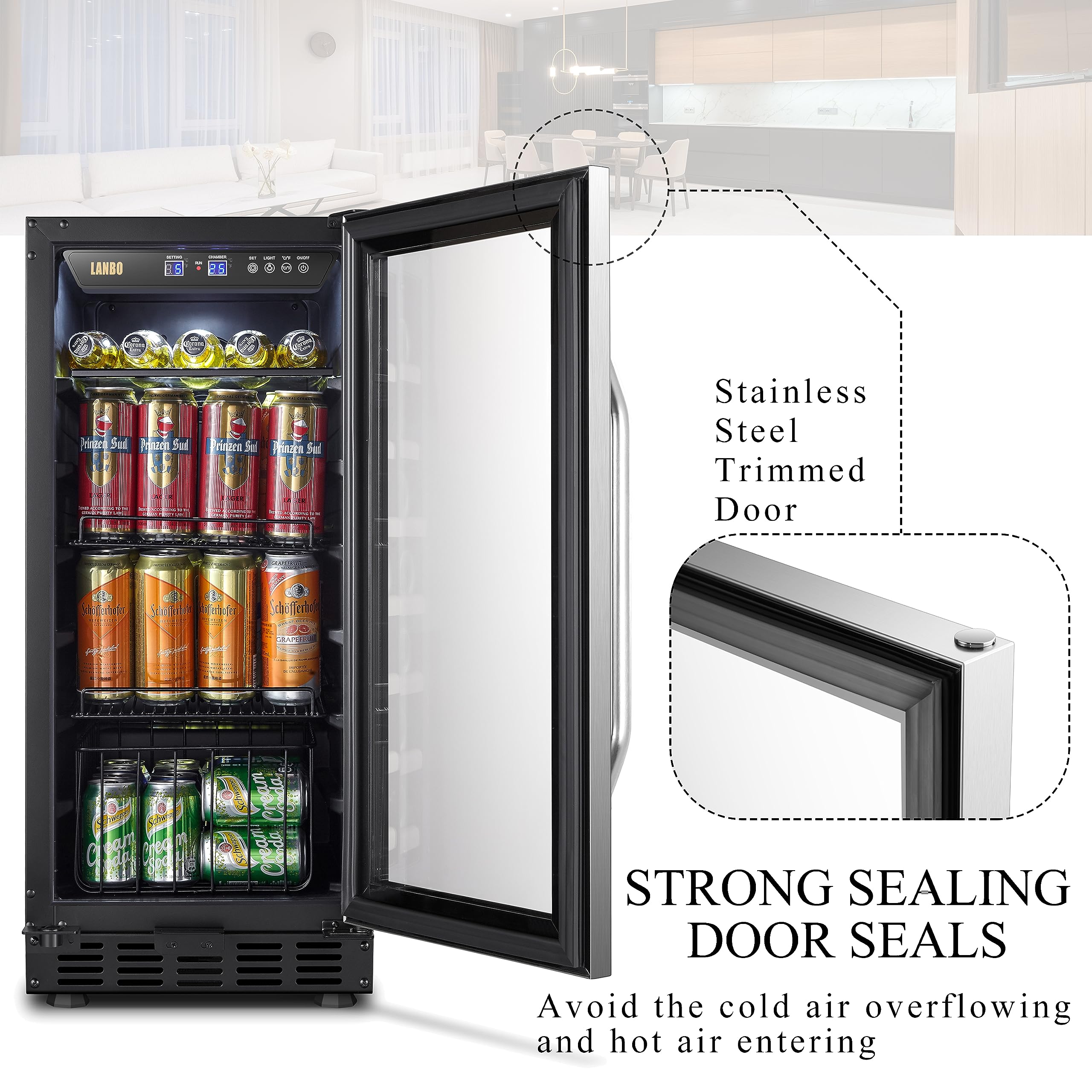 LANBO 15 Inch Beverage Cooler 70 Cans Built In Compressor Beverage Fridge on Fridge.com - View 2