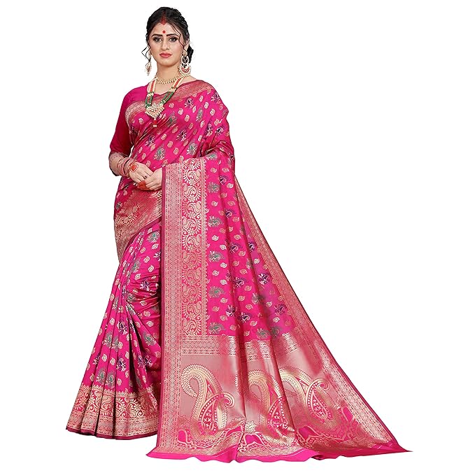 synthetic with Blouse Piece Saree (1873_B_ Pink_ 5.5 meters)