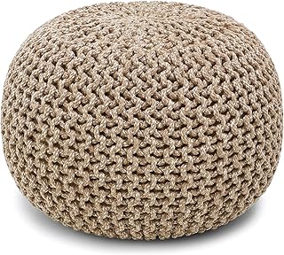 REDEARTH Round Pouf Ottoman - Hand Knitted Cable Boho Poof Home Décor Po...