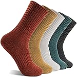 MOGGEI Womens Merino Wool Socks for Hiking Winter Warm Thick Thermal Crew Cozy Cabin Ladies Gift Comfy Boot Work Socks 5 Pairs(Assorted J(5 Pairs))