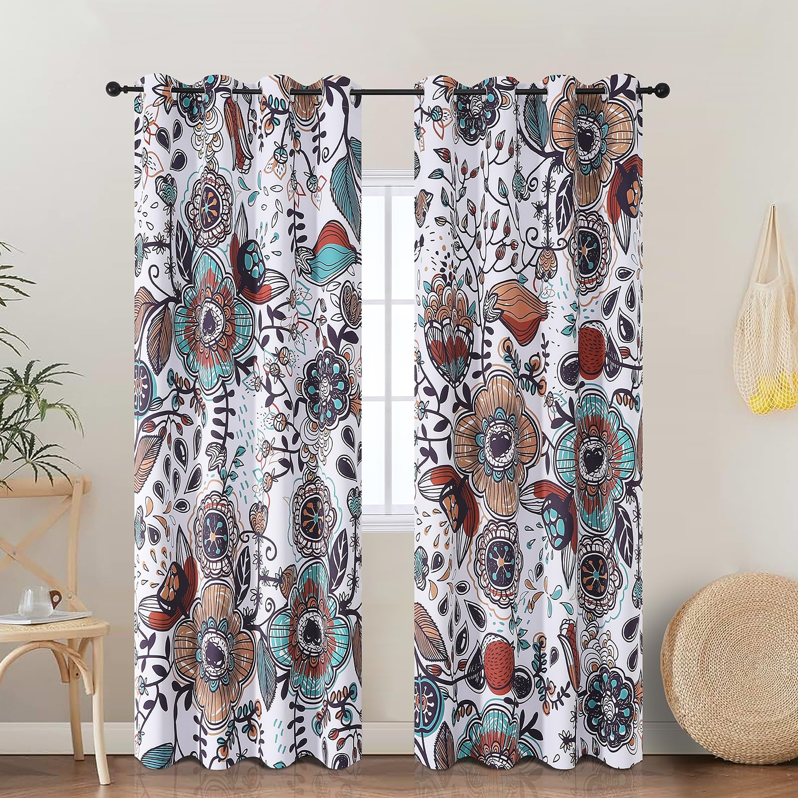 VEHEDE Colorful Flowers Room Darkening Curtains