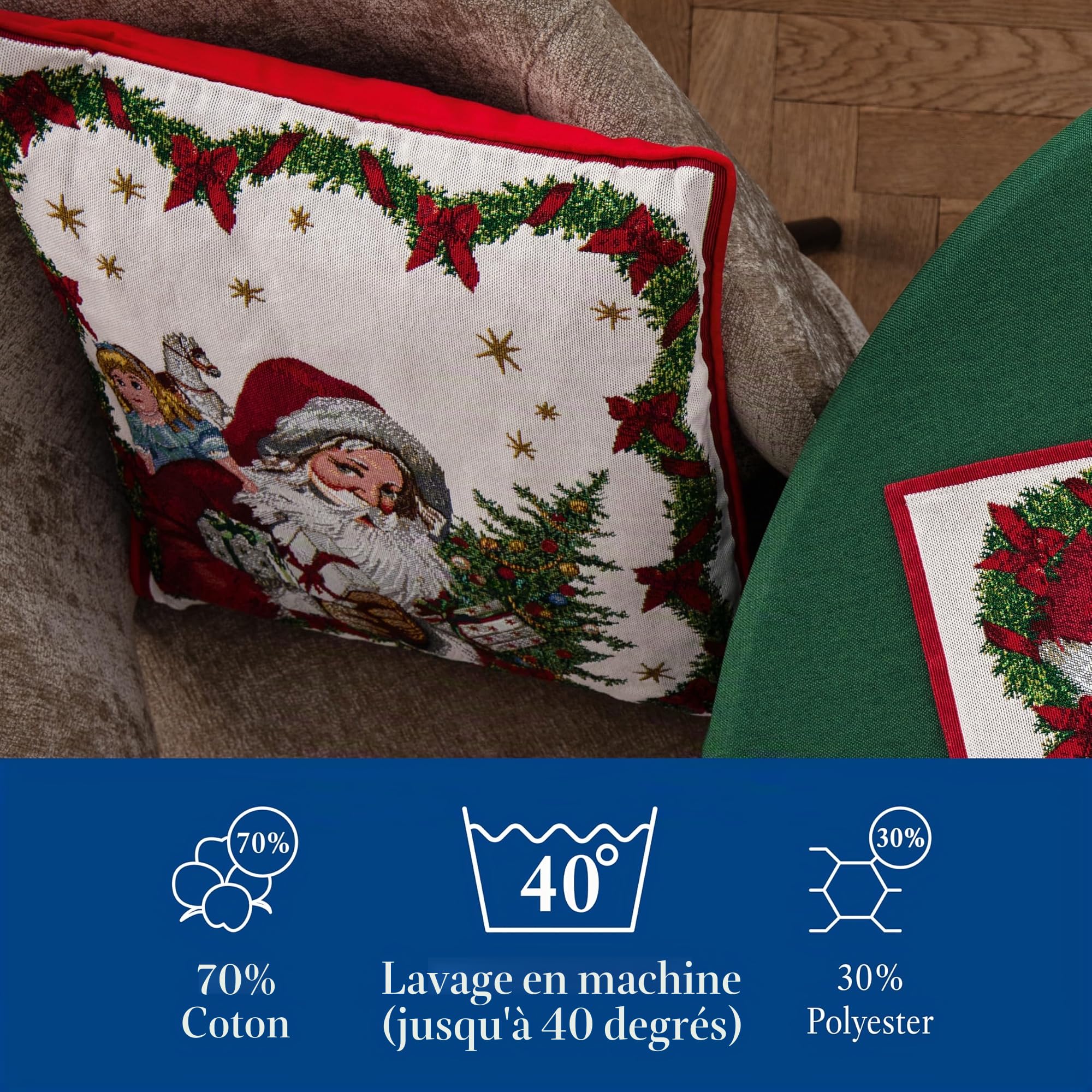 Villeroy & Boch – Toy's Fantasy Coussin réversible Gobelin, Coussin Motif de Père Noël, Multicolore, 45 x 45 x 6,5 cm, Coton, Lavable en Machine