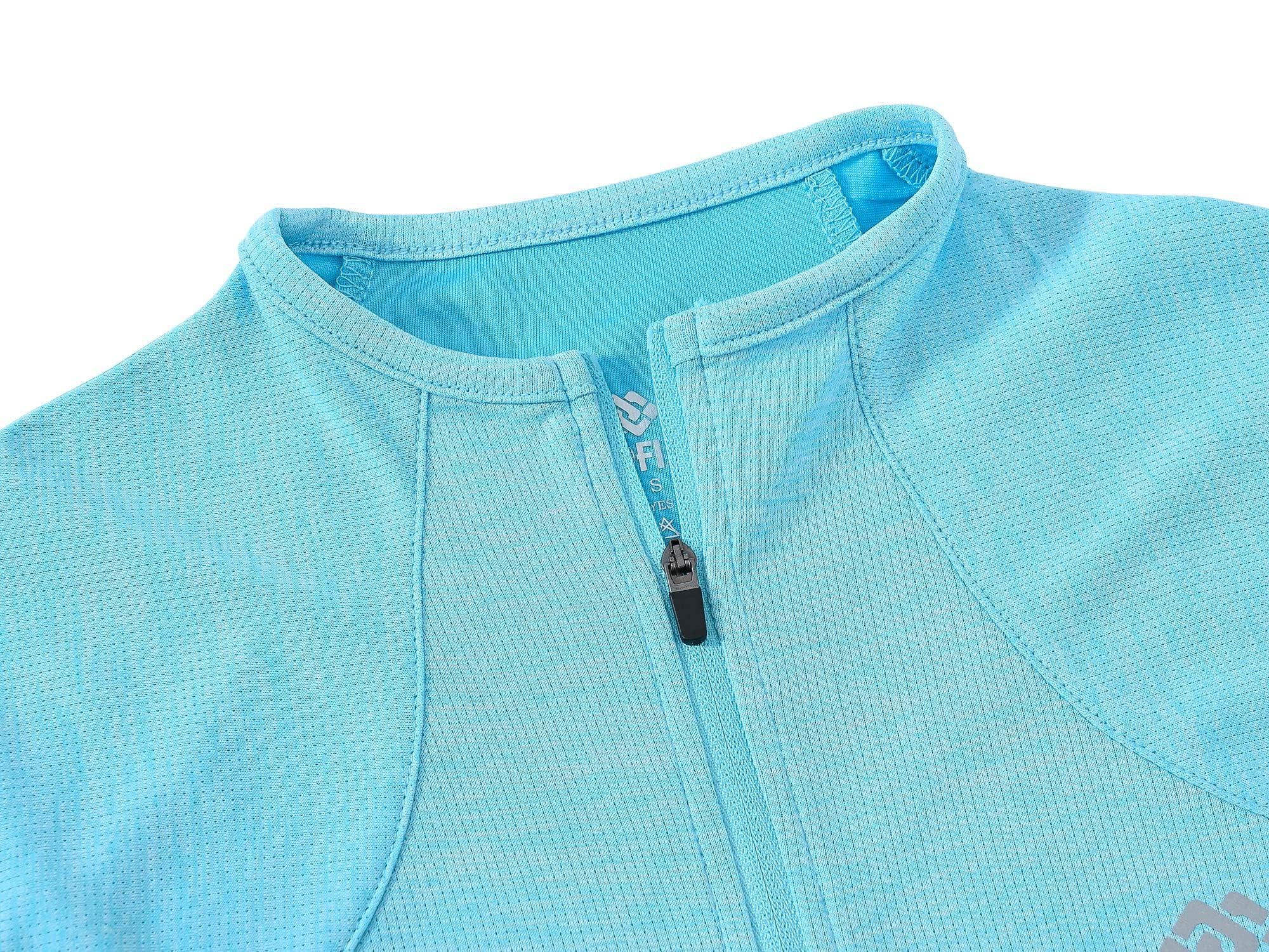MoFiz Donna Giacca da Corsa Felpa Sportiva Leggera Manica Lunga Traspirante Top da Tuta Cerniera Integrale senza Cappuccio per Running Fitness Yoga Palestra con Tasche Blu Cielo 3XL