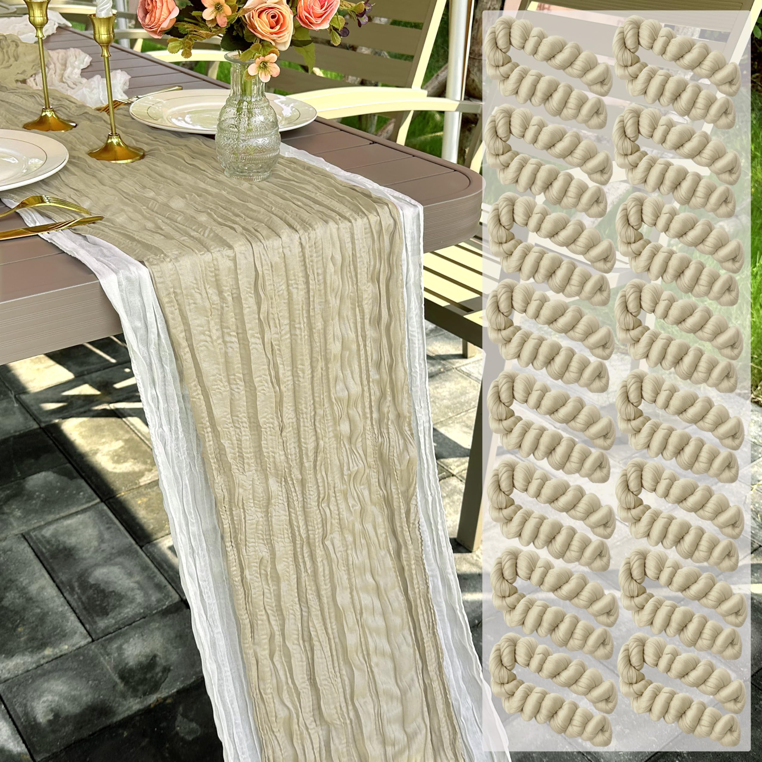 View 1 of 16 Pack Champagne Cheesecloth Table Runner 22 x 108 inch Gauze Cheese Cloth Cream Table Runner Bulk for Rustic Wedding Baby Shower Birthday Party Boho Table Decor