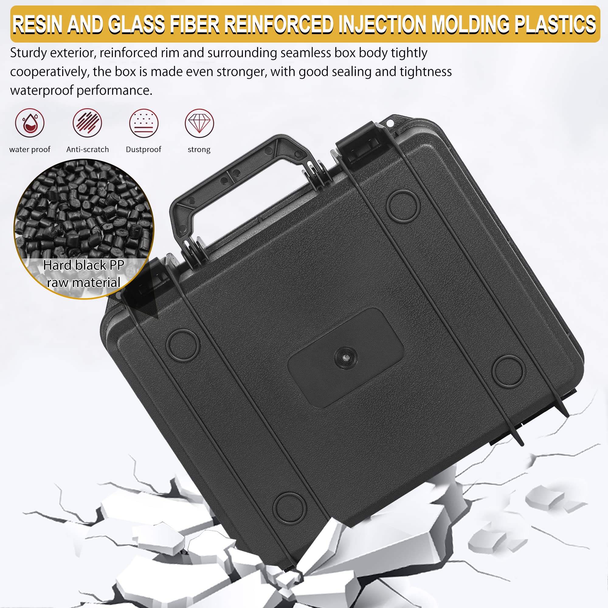 Custodia protettiva rigida impermeabile IP67/antiurto con inserto in schiuma fai da te personalizzato per fotocamera, obiettivi, laptop e altro, nero, Nero , 14 X 11.5 X 3.7 Inch, Non