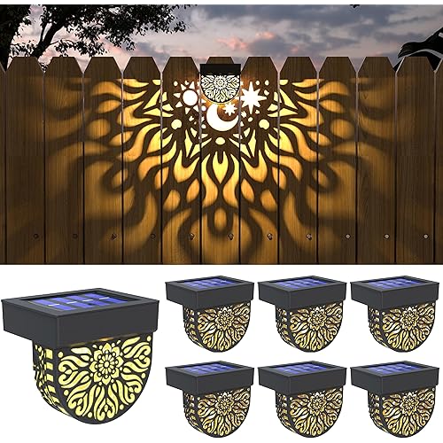 Solar Fence Lights 6 Pack Solar Deck Lights Waterproof LED Solar Powered Step Lights Wall Lights Outdoor Decorations Warm Yellow Light Decorative Lighting for Garden, Front Door, Backyard
