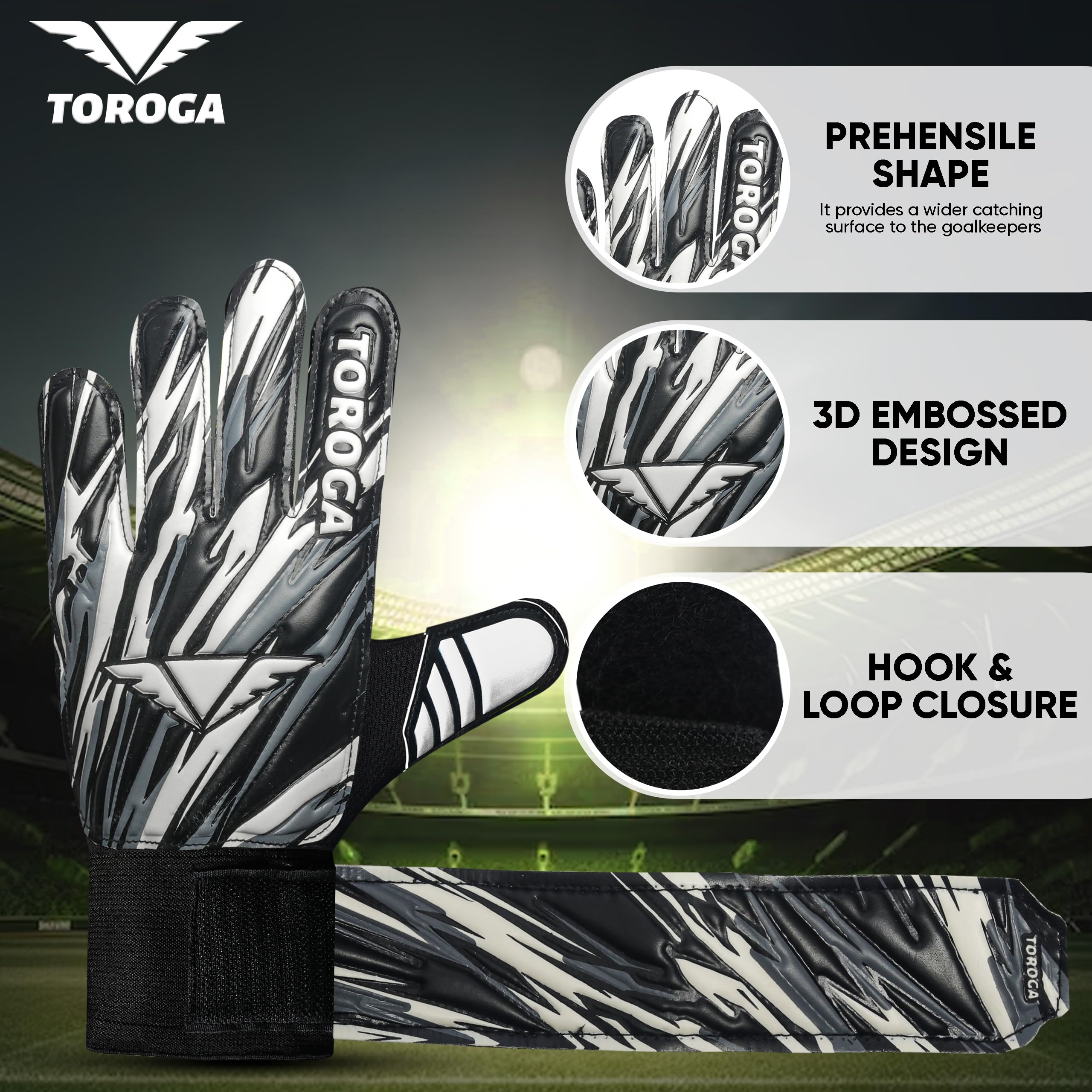 TOROGA Football Goalkeeper Gloves For Boys kids Children Youth Soccer Goalie Glove with Super Grip Palms (White, 2) - Image 3