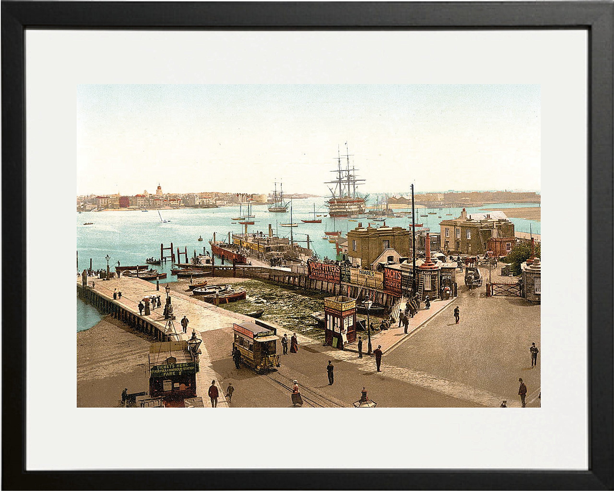 Behind The Glass White Black Framed Seaside Picture - Portsmouth Harbour - 10" X 8"