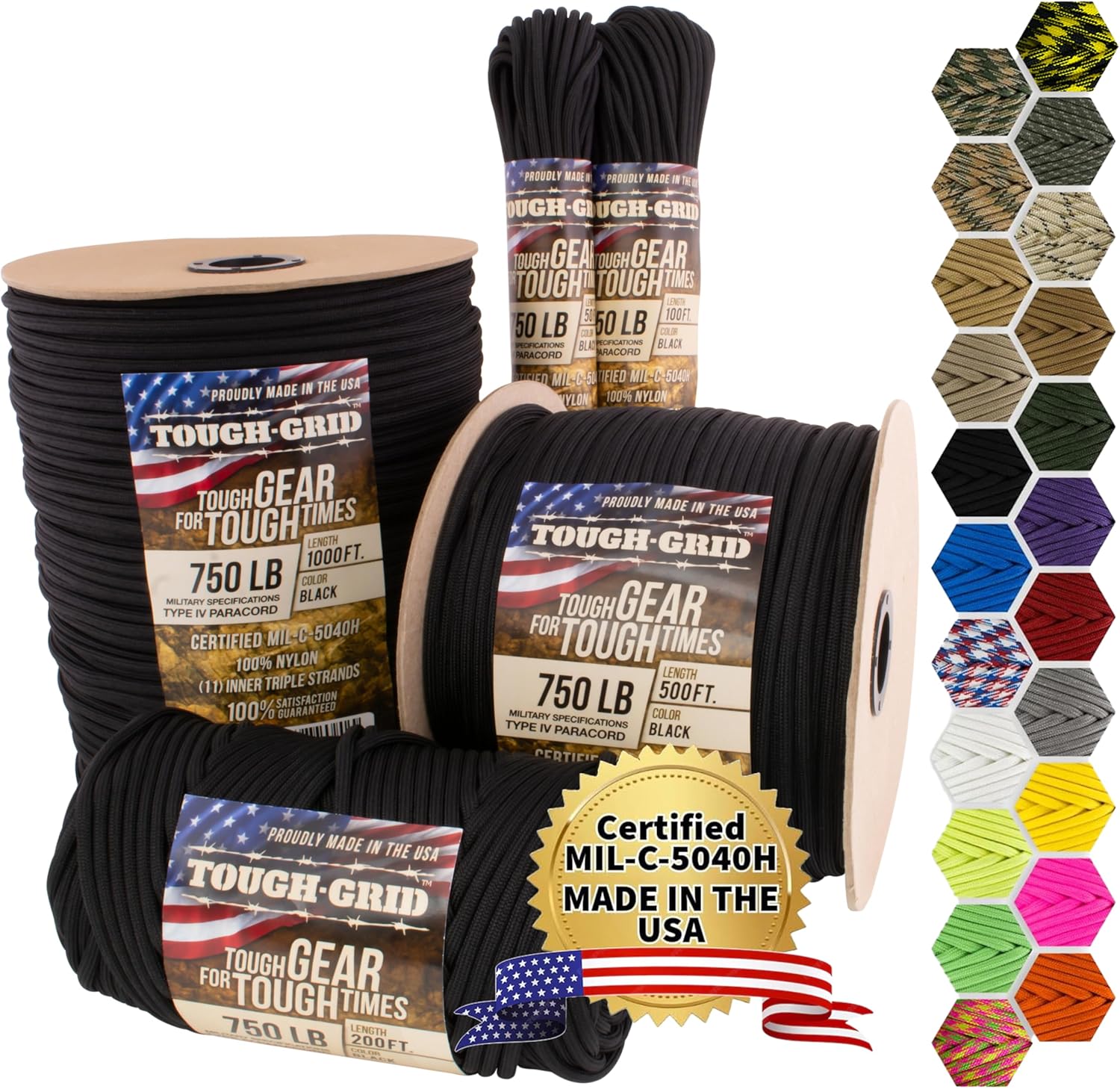 TOUGH-GRID 750lb Mil-Spec Nylon Paracord for Bracelets & Lanyards