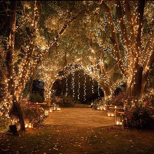 Vista 142 de TW SHINE Luces de Navidad, 200 luces LED de 66 pies para exteriores enchufables con 8 modos, luz impermeable para exteriores, decoraciones de Blanco