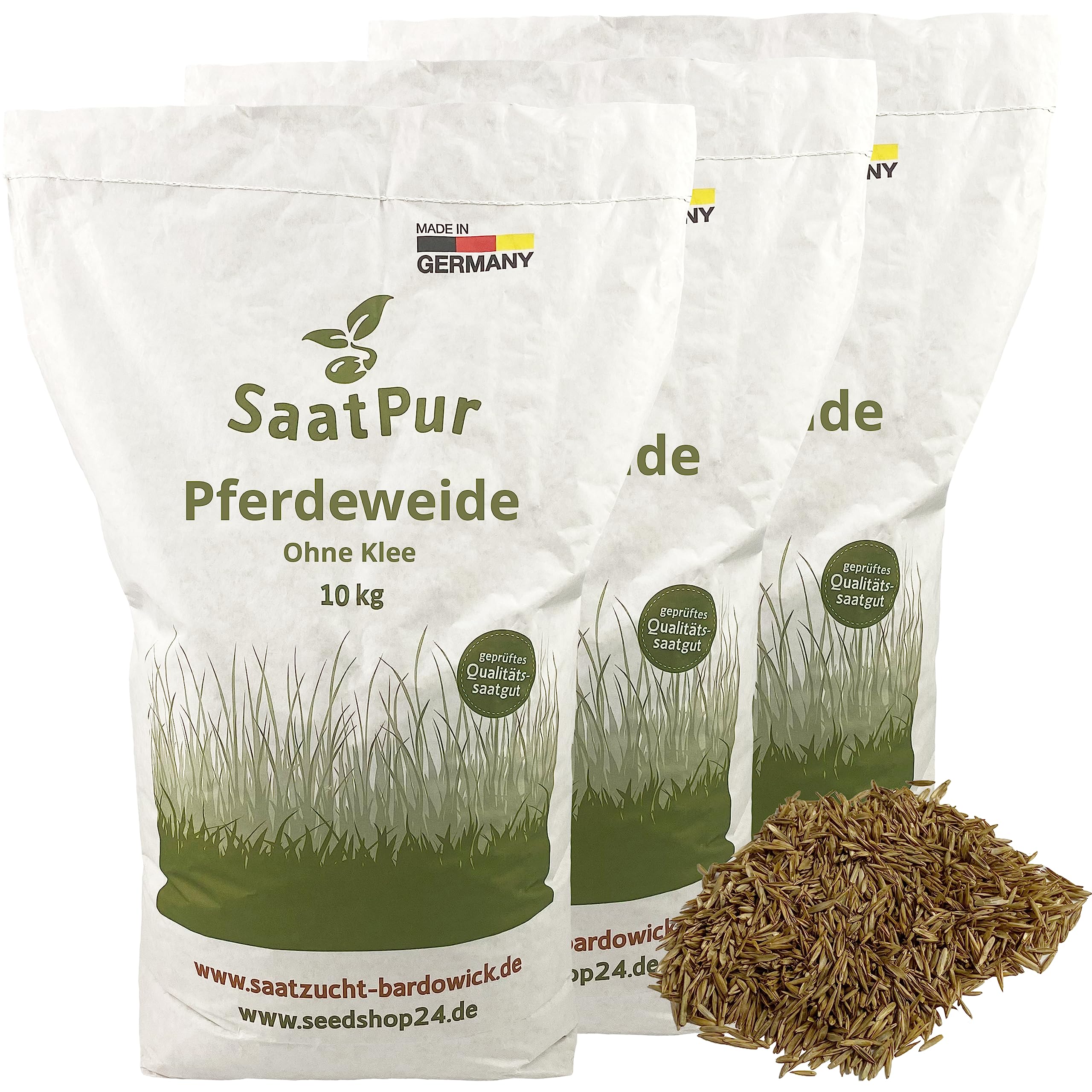 SaatPur® Pferdeweide ohne Klee, ohne Kräuter, 30 kg für 9.000 m², Hoher Futterwert für strukturreiches Futter, dichte Narbe, geeignet für stark beanspruchte Pferdeweiden, Neusaat und Nachsaat