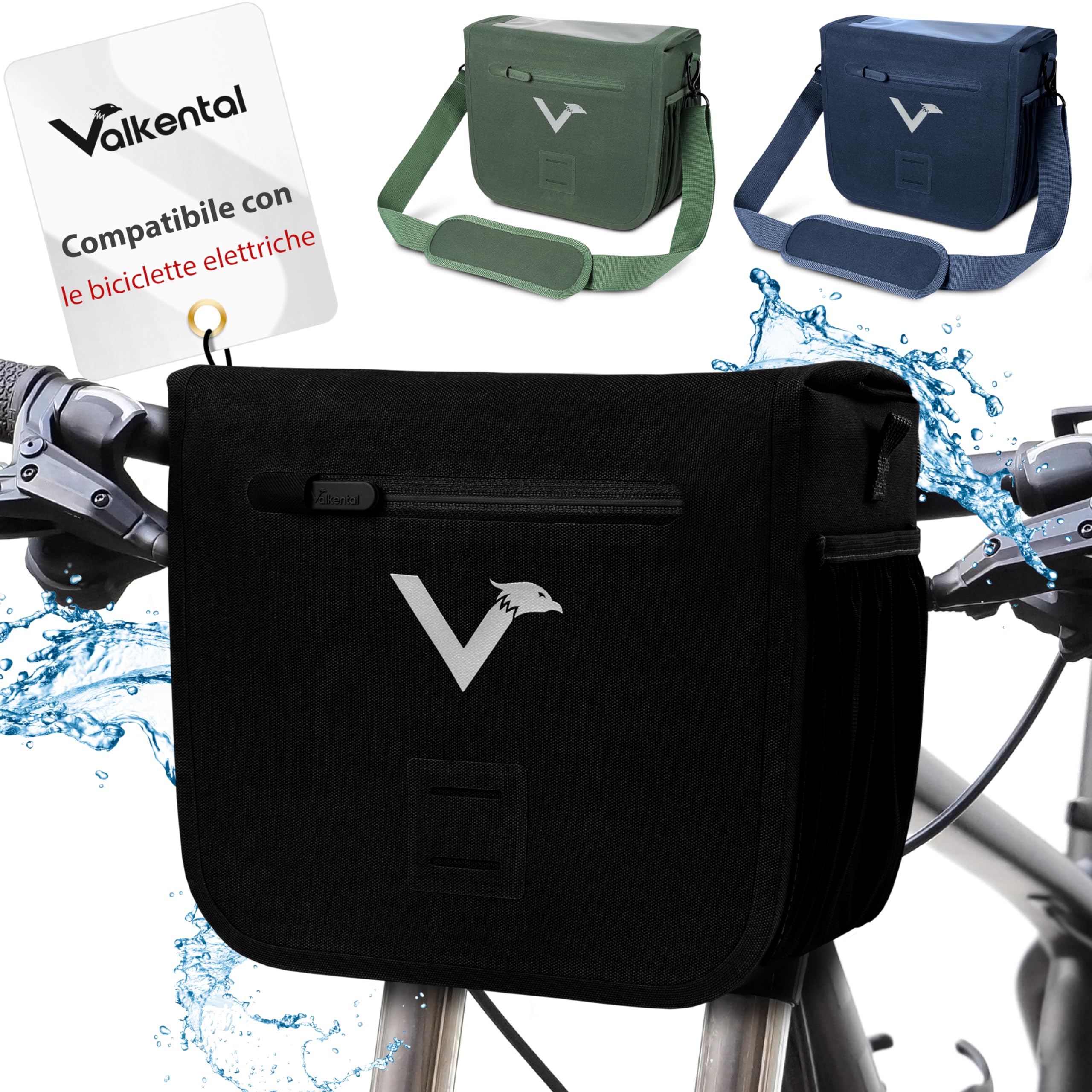 Valkental® x KLICKfix® - borsa da manubrio impermeabile | Volume di 7L | Borsa da bicicletta robusta con chiusura magnetica | Incl. scomparto per cellulare | Compatibile con KLICKfix